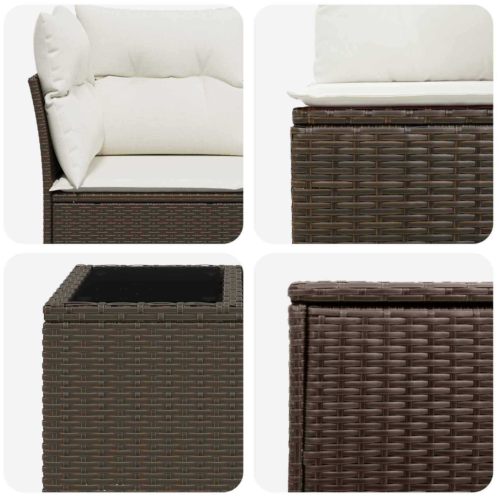 vidaXL Bankstel 6 st Bruin en Crème Wit Poly Rattan en Staal