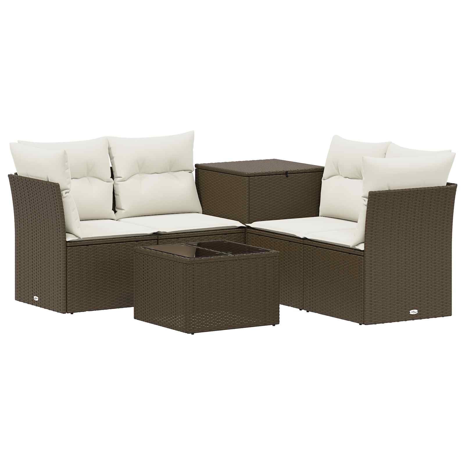vidaXL Bankstel 6 st Bruin en Crème Wit Poly Rattan en Staal
