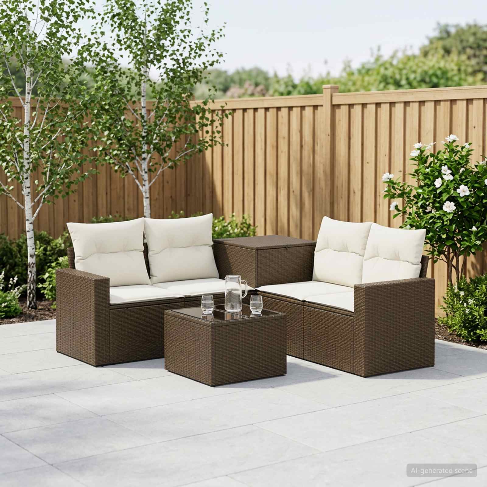 vidaXL Bankstel 6 st Bruin en Crème Wit Poly Rattan en Staal