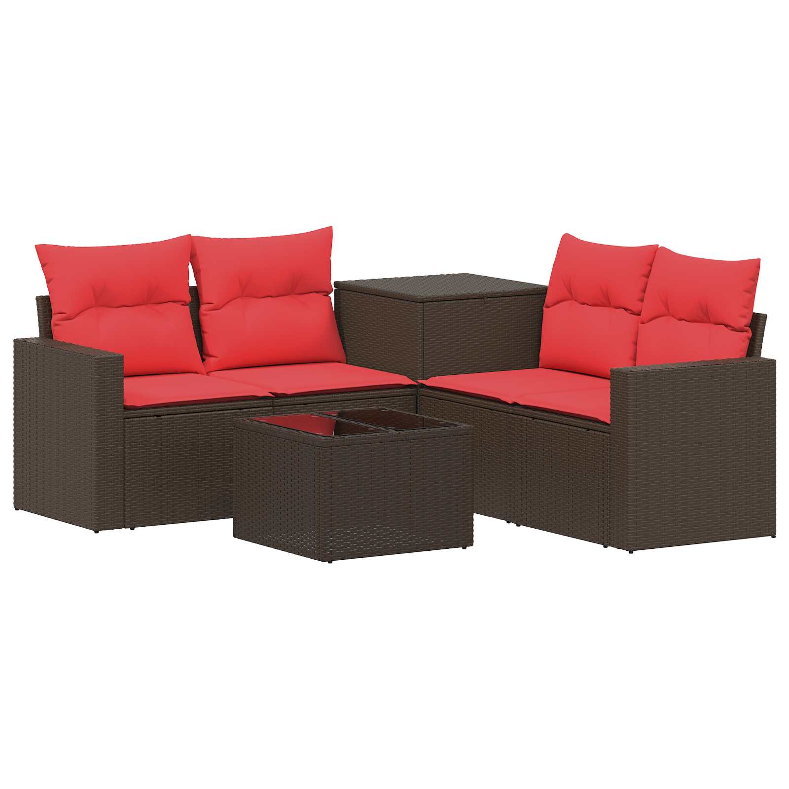 vidaXL Bankstel 6 st Bruin en Rood Poly Rattan en Staal