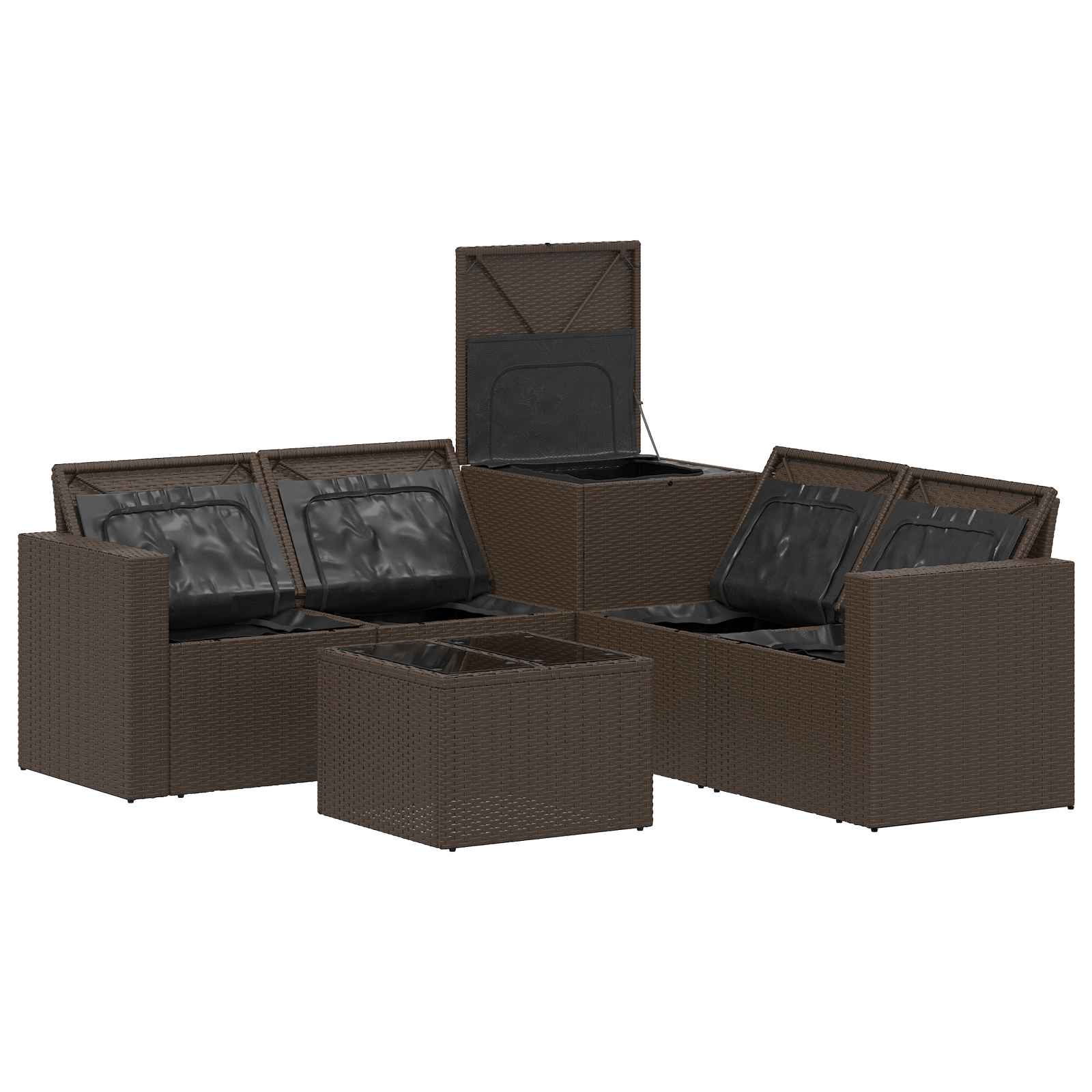 vidaXL Bankstel 6 st Bruin en Crème Wit Poly Rattan en Staal
