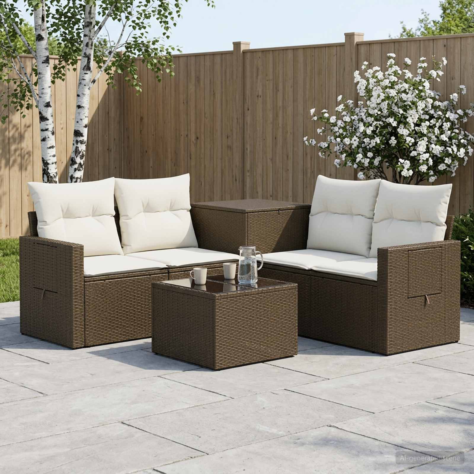 vidaXL Bankstel 6 st Bruin en Crème Wit Poly Rattan en Staal