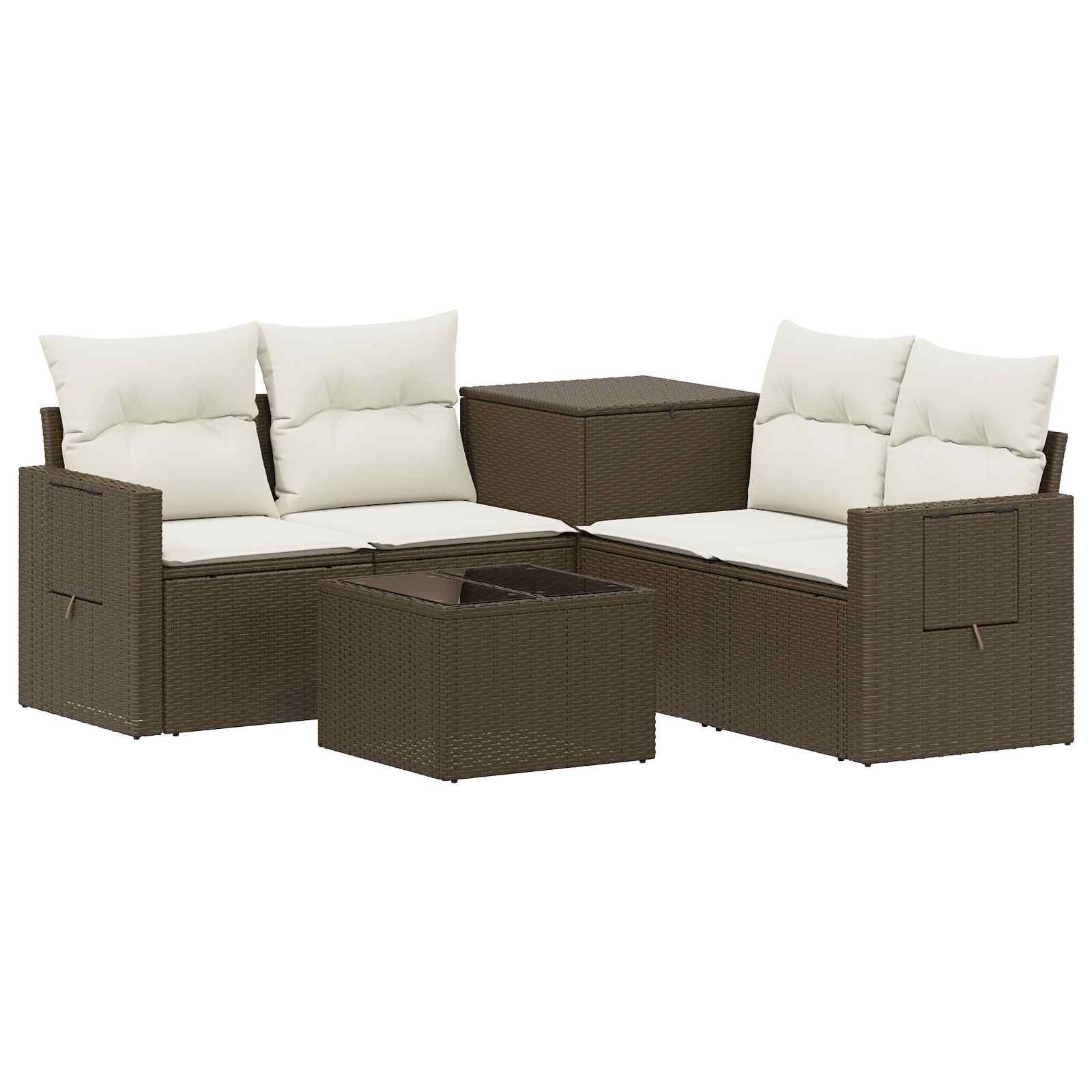 vidaXL Bankstel 6 st Bruin en Crème Wit Poly Rattan en Staal