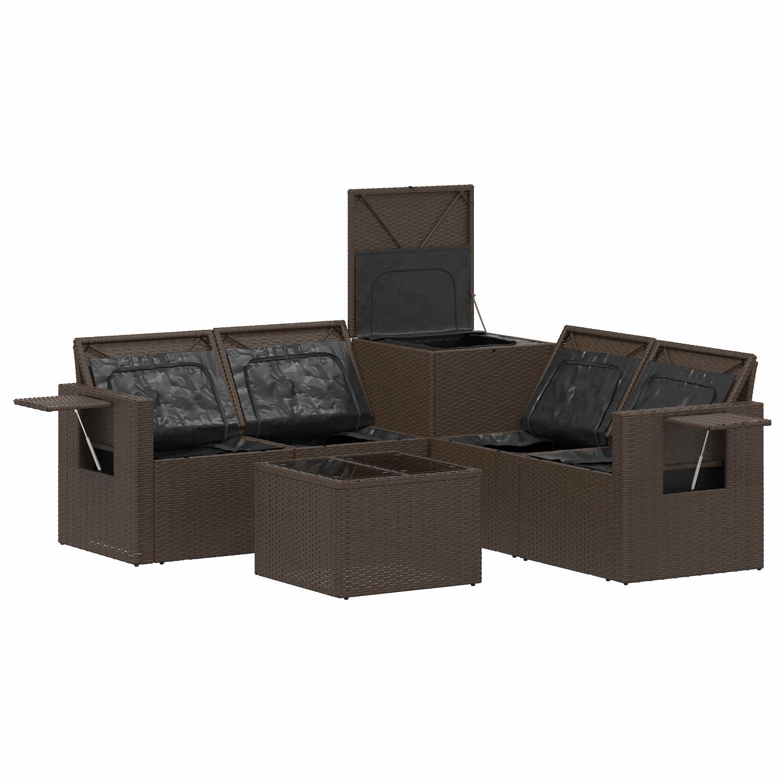 vidaXL Bankstel 6 st Bruin en Crème Wit Poly Rattan en Staal
