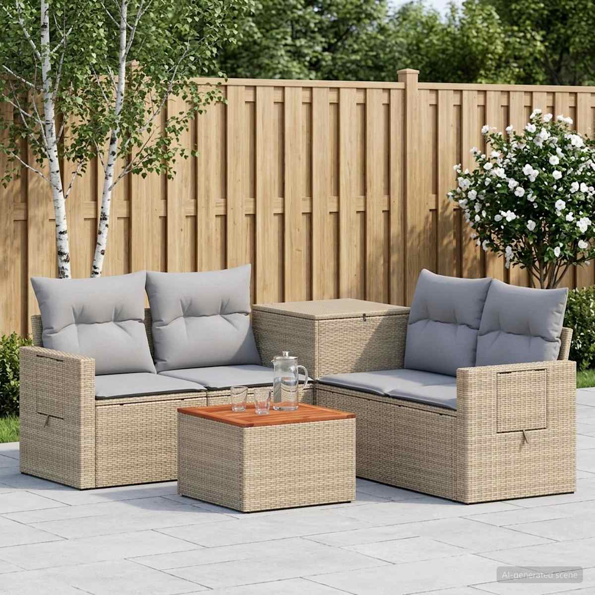 Sofa Sæt 6 stk. Poly Rattan og Stål