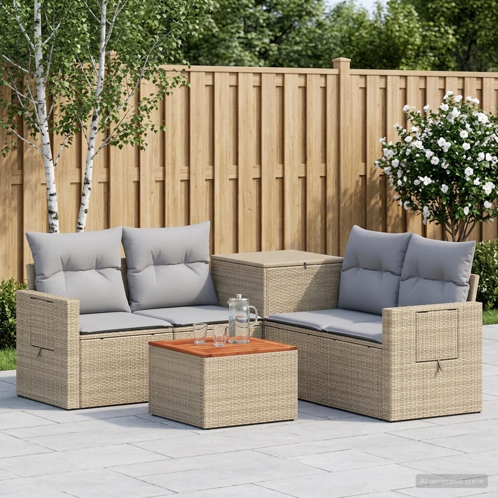 vidaXL Sofa Sæt 6 stk. Beige og lys grå Poly Rattan og Stål