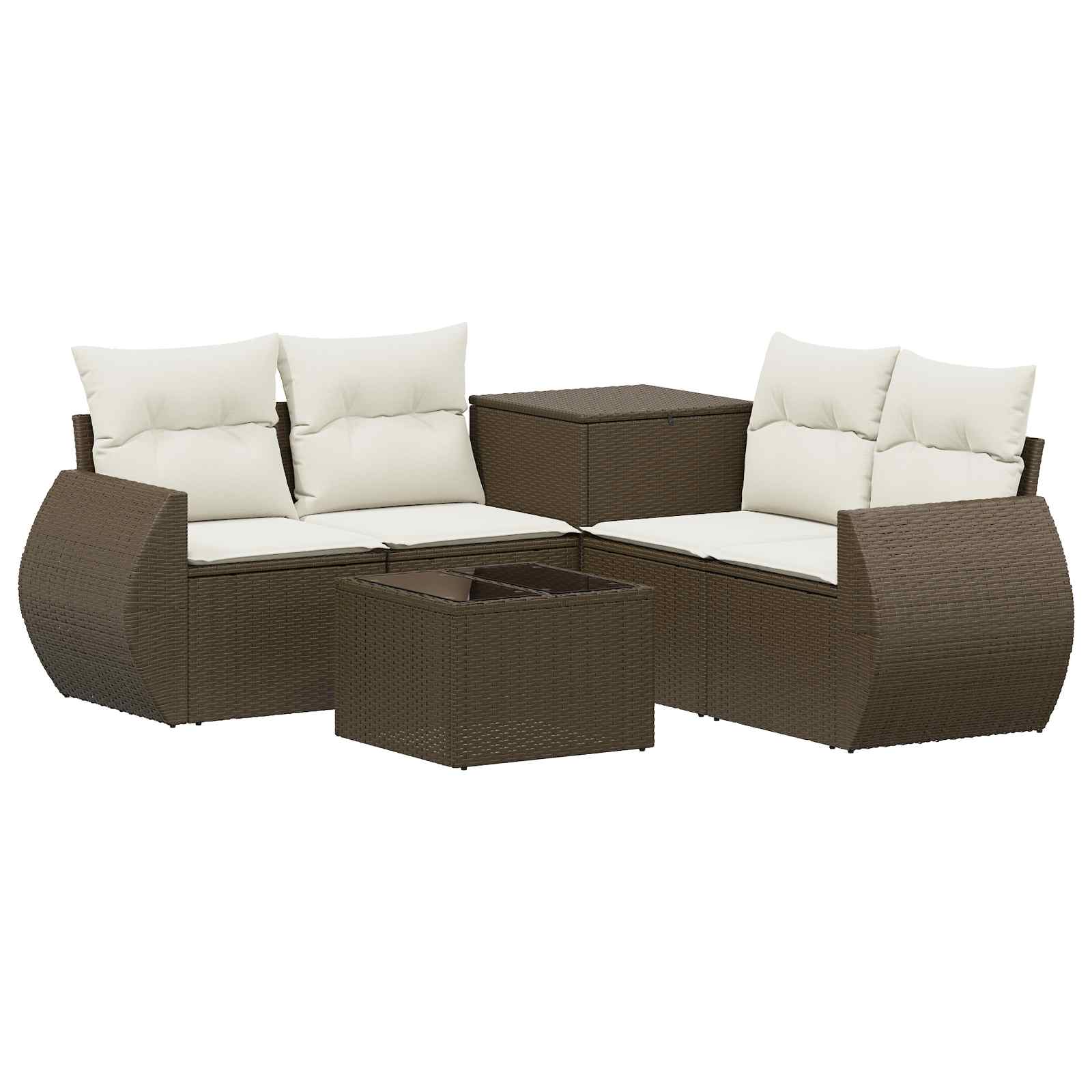 vidaXL Bankstel 6 st Bruin en Crème Wit Poly Rattan en Staal