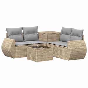 vidaXL Diivanikomplekt 6 tk Beež ja heledhall Pol&uuml; rattan ja teras