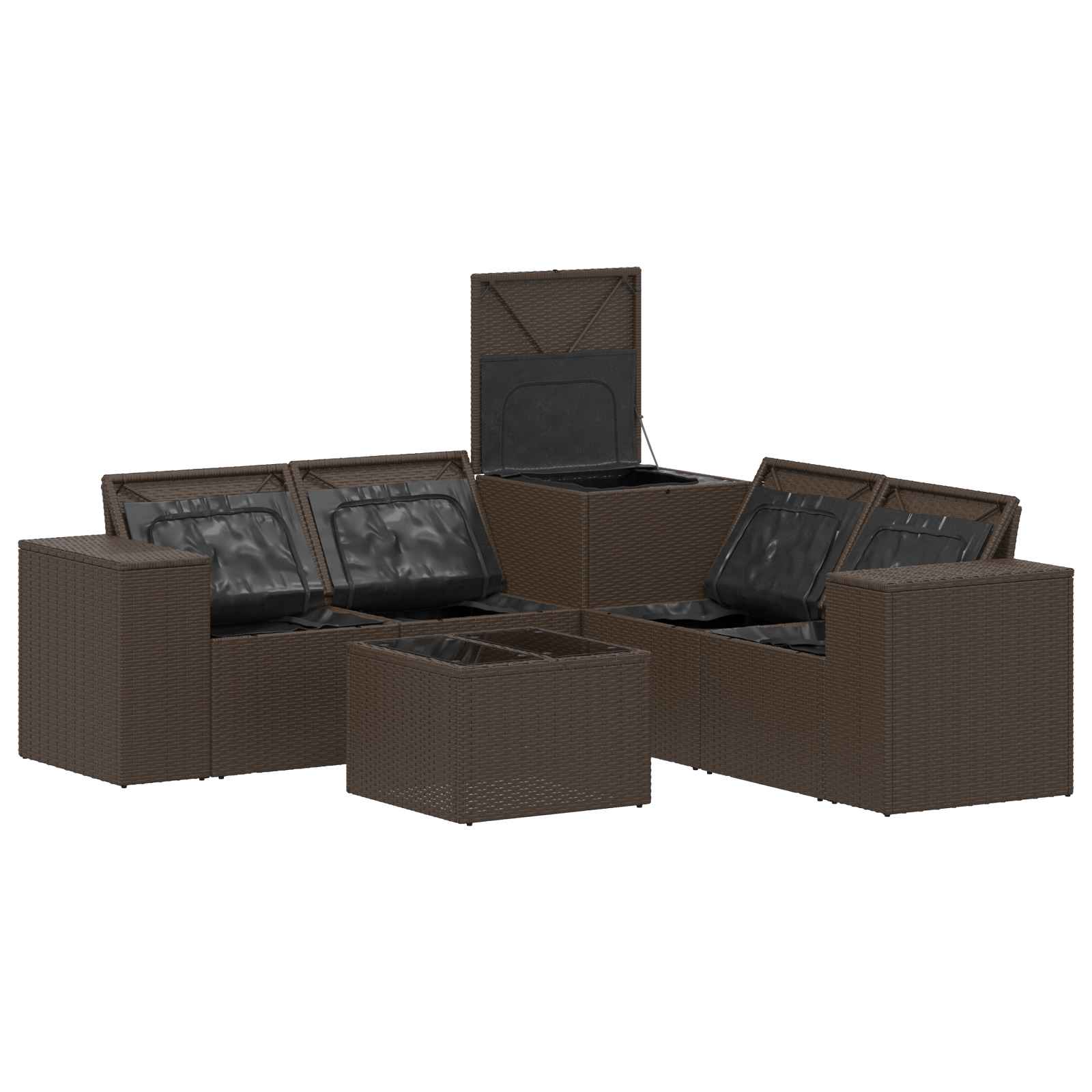 vidaXL Bankstel 6 st Bruin en Crème Wit Poly Rattan en Staal