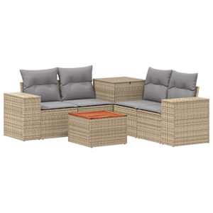vidaXL Diivanikomplekt 6 tk Beež ja heledhall Pol&uuml; rattan ja teras
