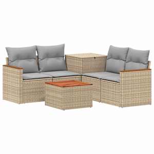 vidaXL Diivanikomplekt 6 tk Beež ja heledhall Pol&uuml; rattan ja teras