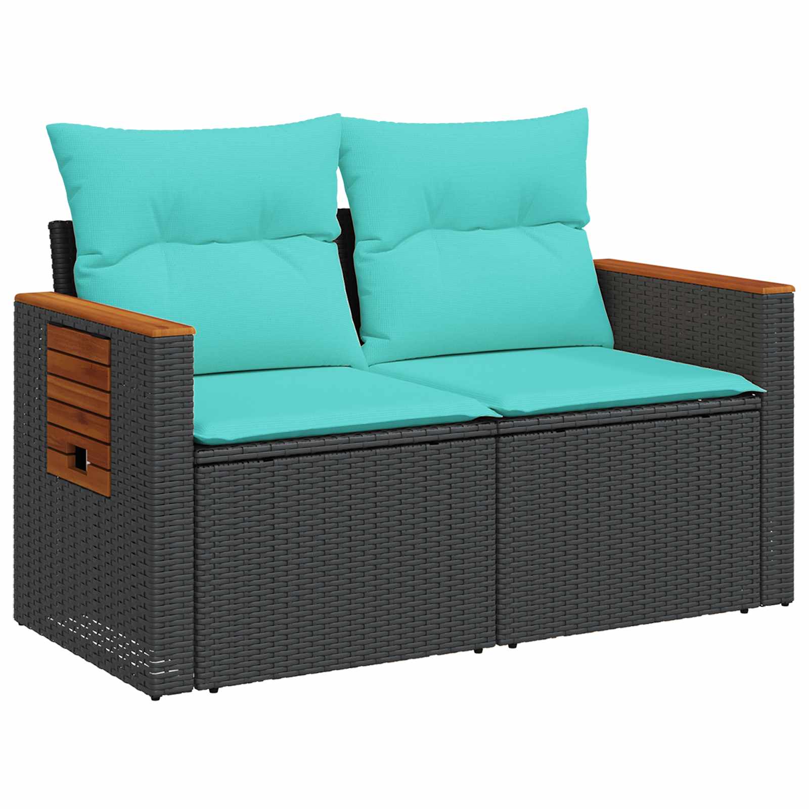 vidaXL Bankstel 6 st Zwart en Blauw Poly Rattan en Staal