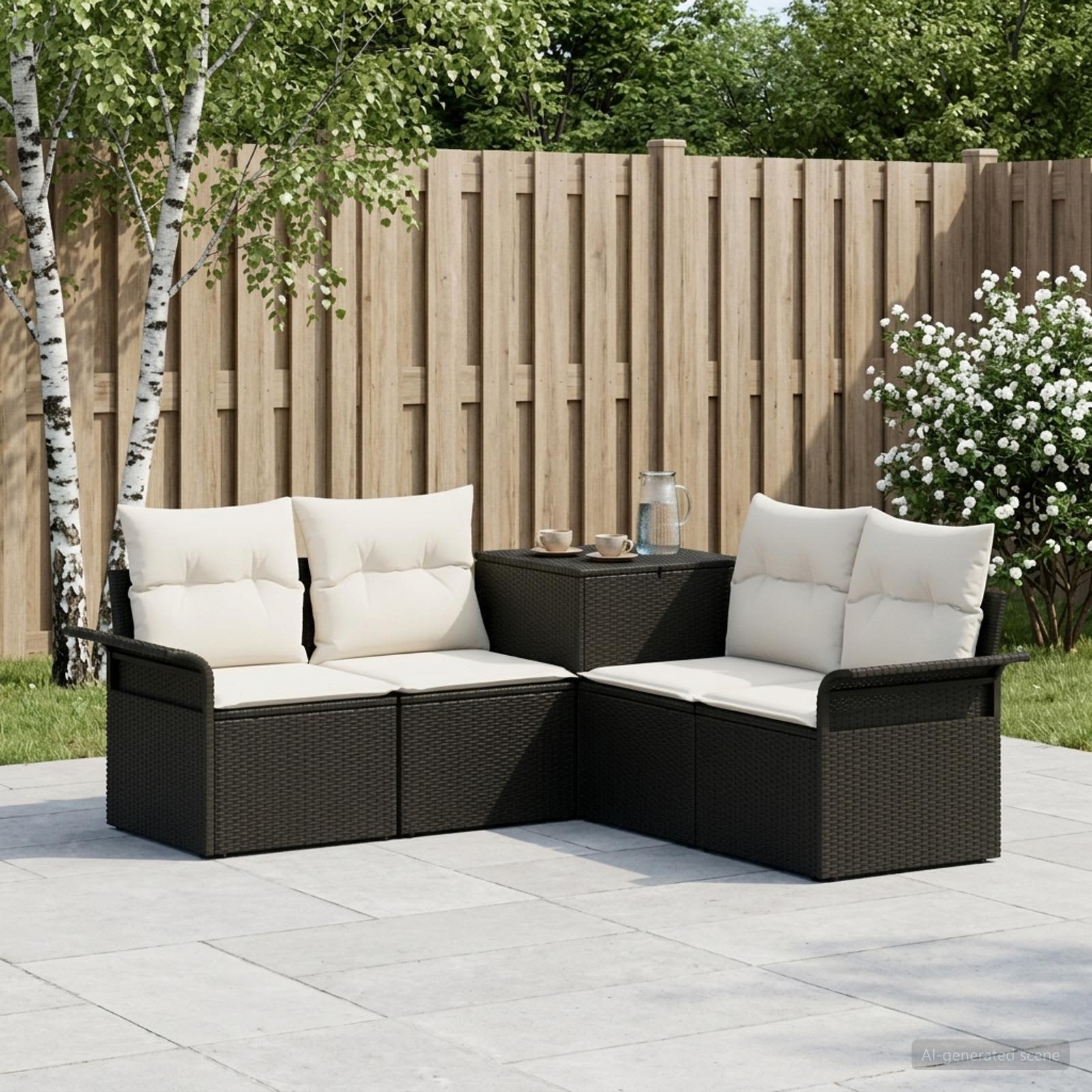 vidaXL Sofa Sæt 5 stk. Sort og Cremehvid 187,5 x 187,5 x 85 cm