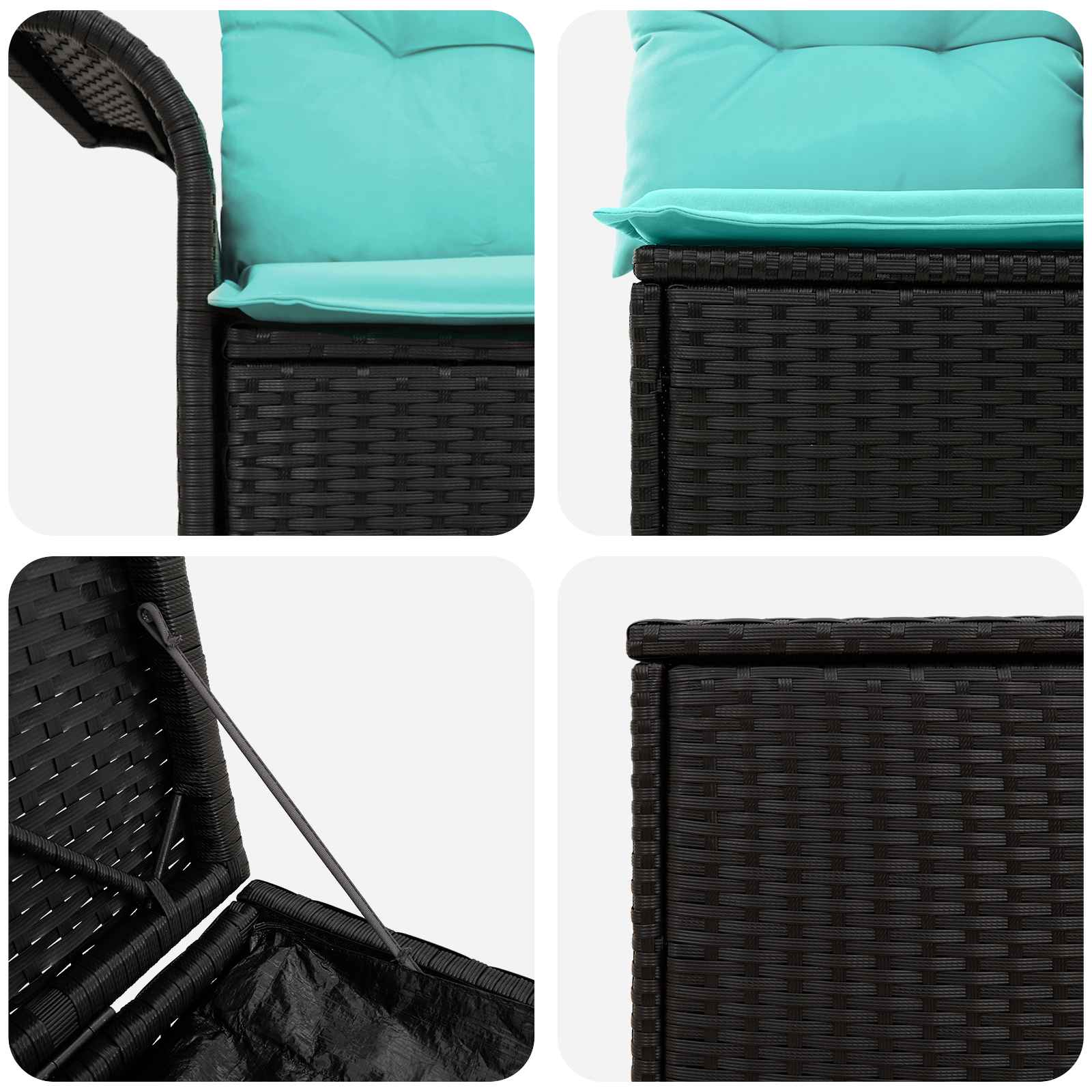 vidaXL Bankstel 5 st Zwart en Blauw Poly Rattan en Staal