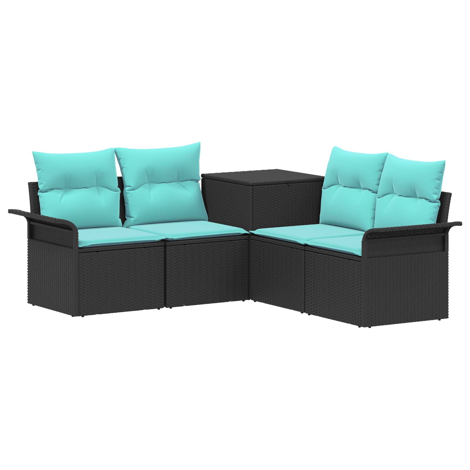 vidaXL Bankstel 5 st Zwart en Blauw Poly Rattan en Staal