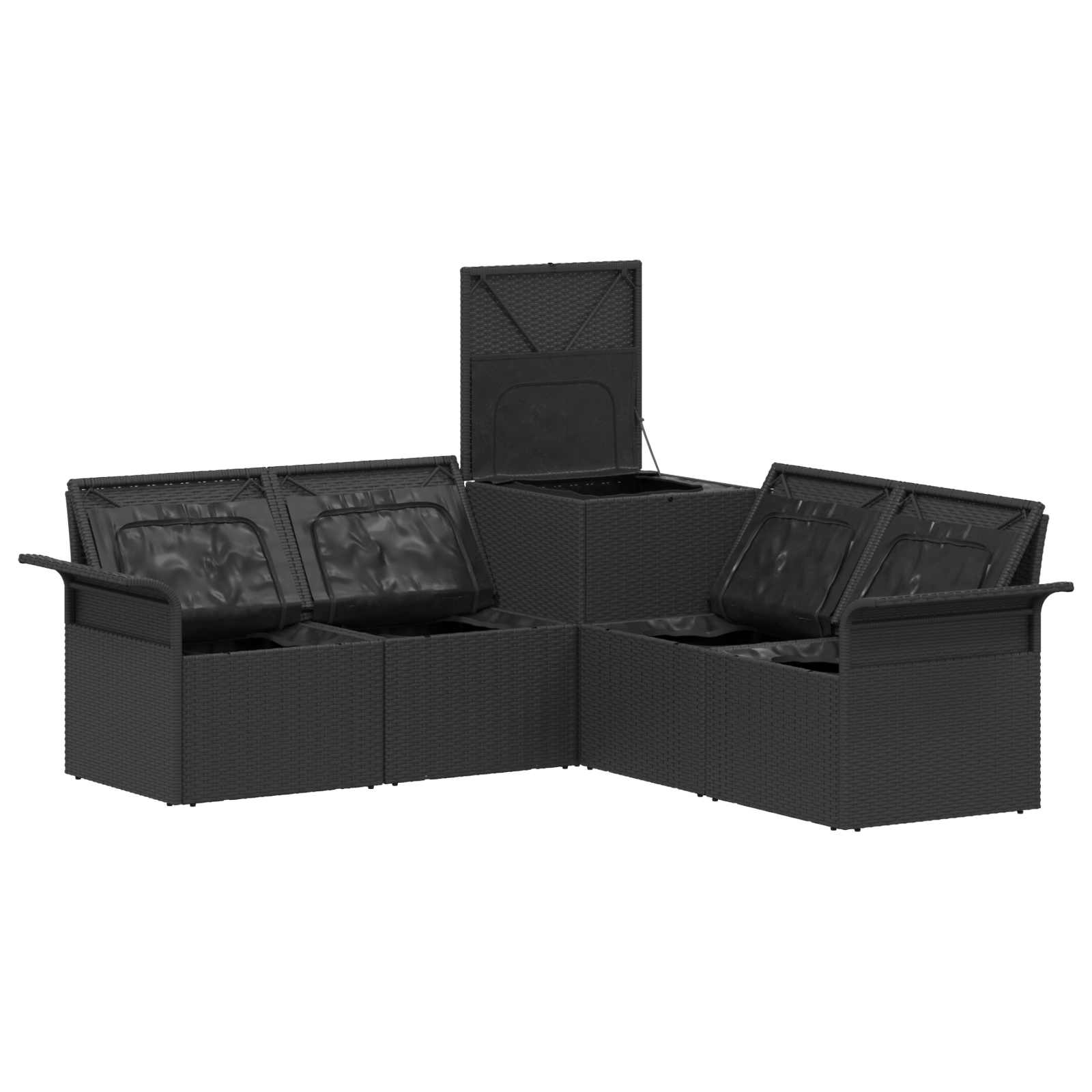 vidaXL Bankstel 5 st Zwart en Blauw Poly Rattan en Staal