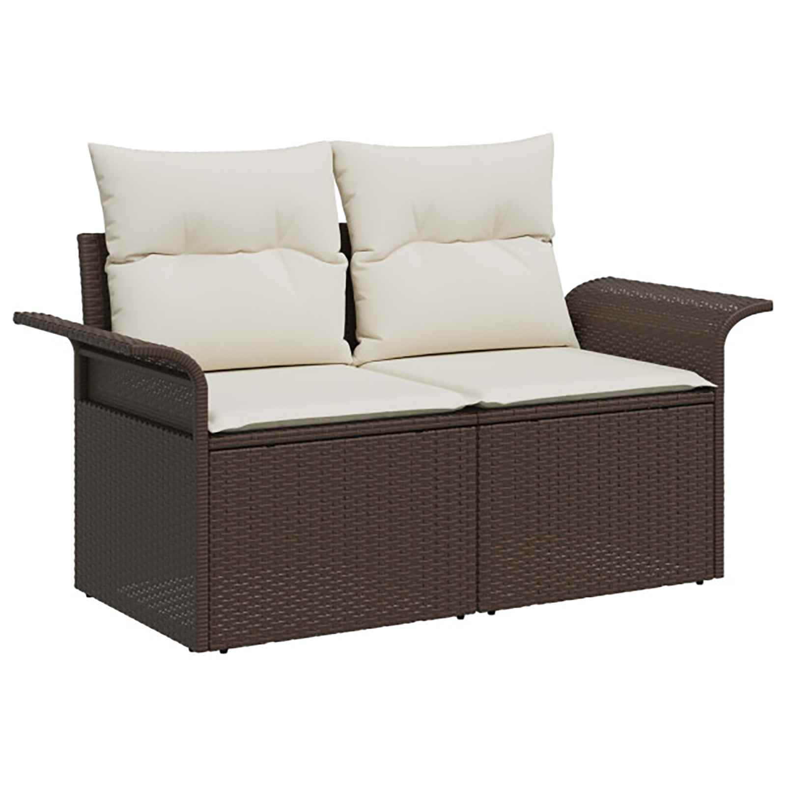vidaXL Bankstel 5 st Bruin en Crème Wit Poly Rattan en Staal
