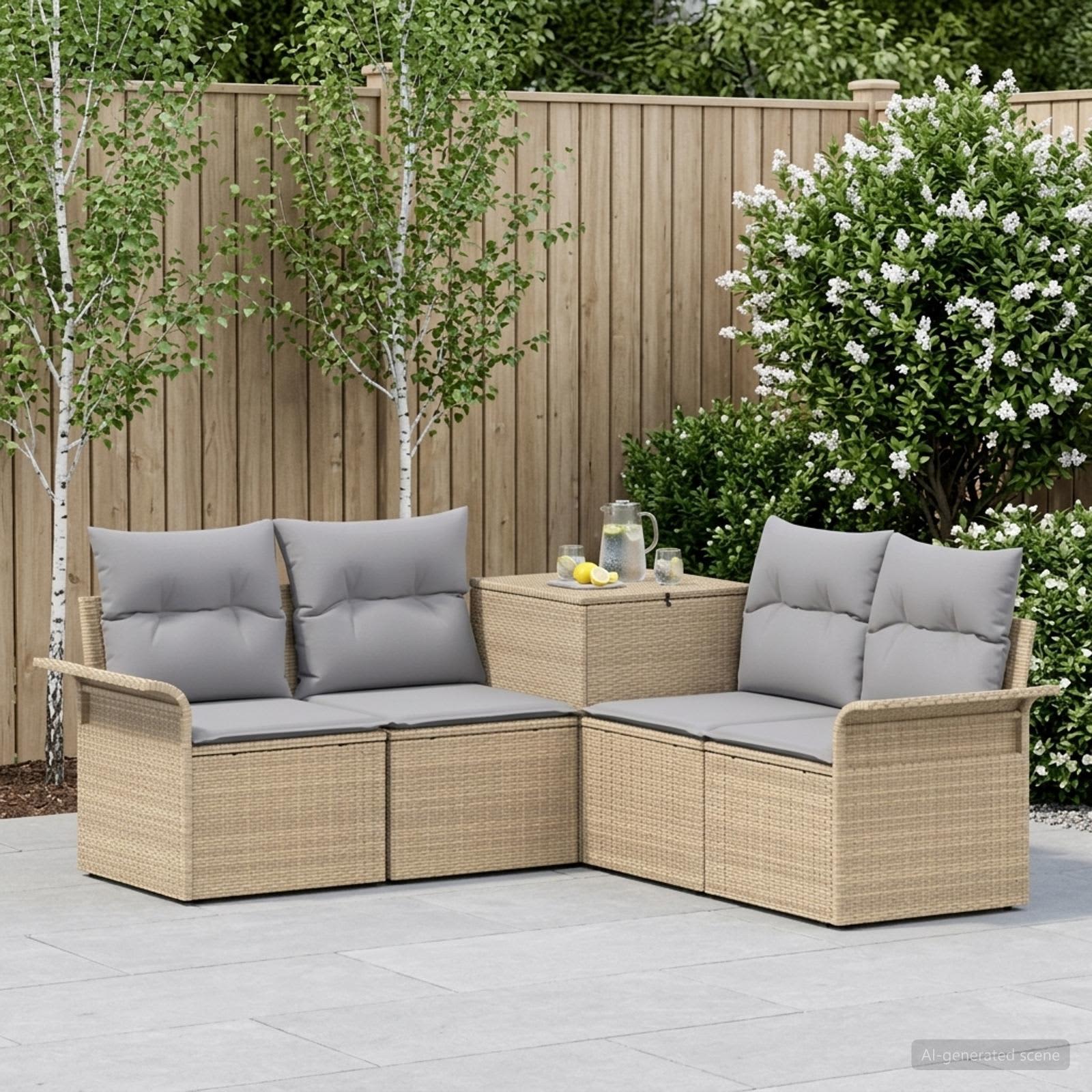 vidaXL Sofa Set 5 stk. Beige und Hellgrau Polyrattan und Stahl