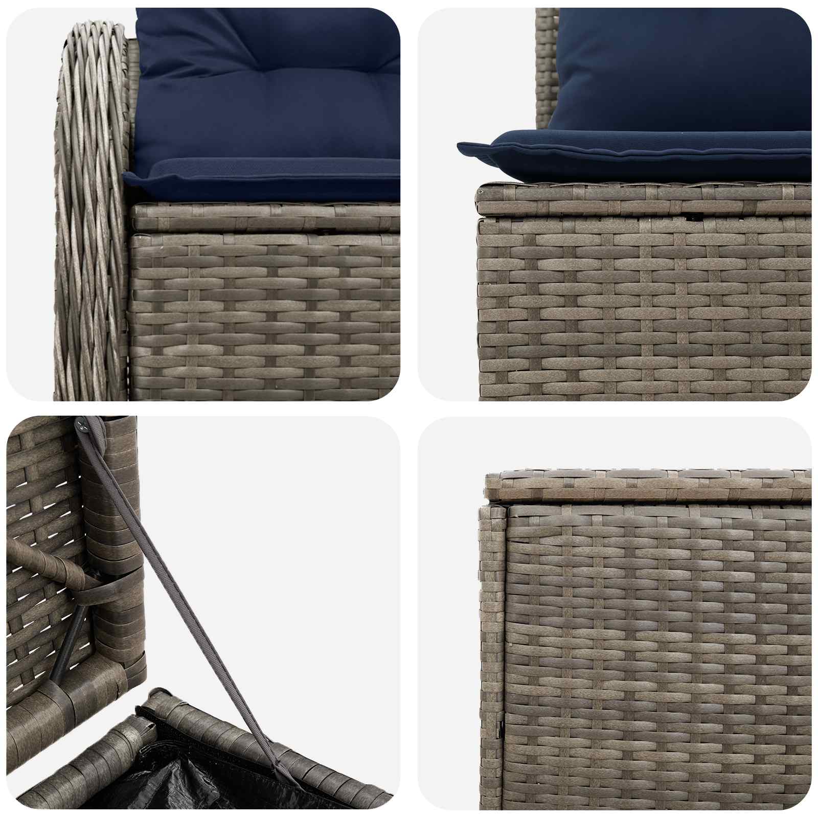 vidaXL Bankstel 5 st Grijs en Marineblauw Poly Rattan en Staal