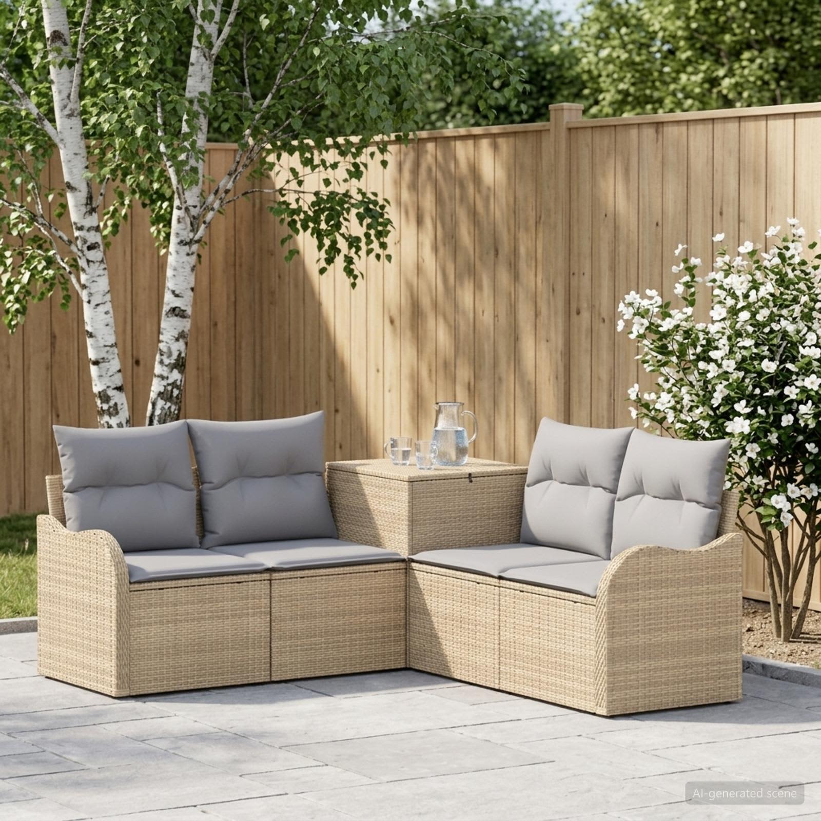 vidaXL Bankstel 5 st Beige en Licht Grijs Poly Rattan en Staal