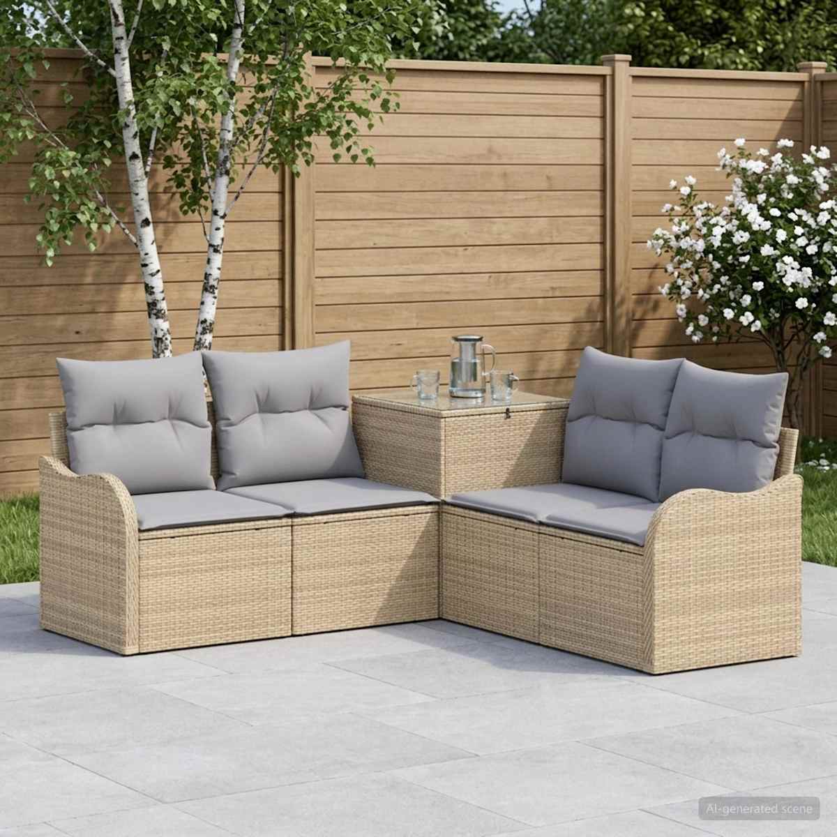 Sofa Sæt 5 stk. Poly Rattan og Stål