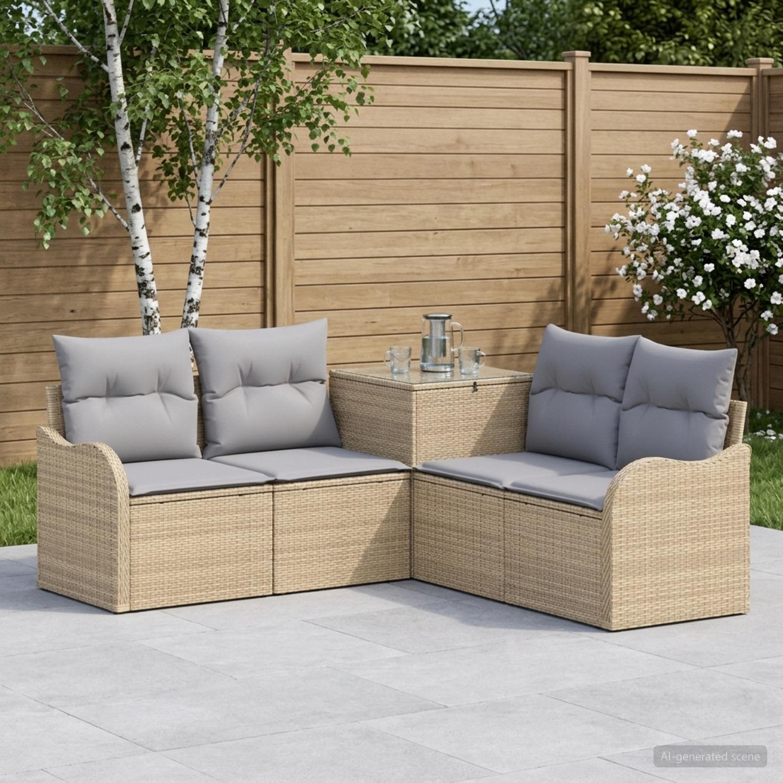 vidaXL Sofa Set 5 stk. Beige und Hellgrau Polyrattan und Stahl vidaXL Sofa Set 5 stk. Beige und Hellgrau Polyrattan und Stahl