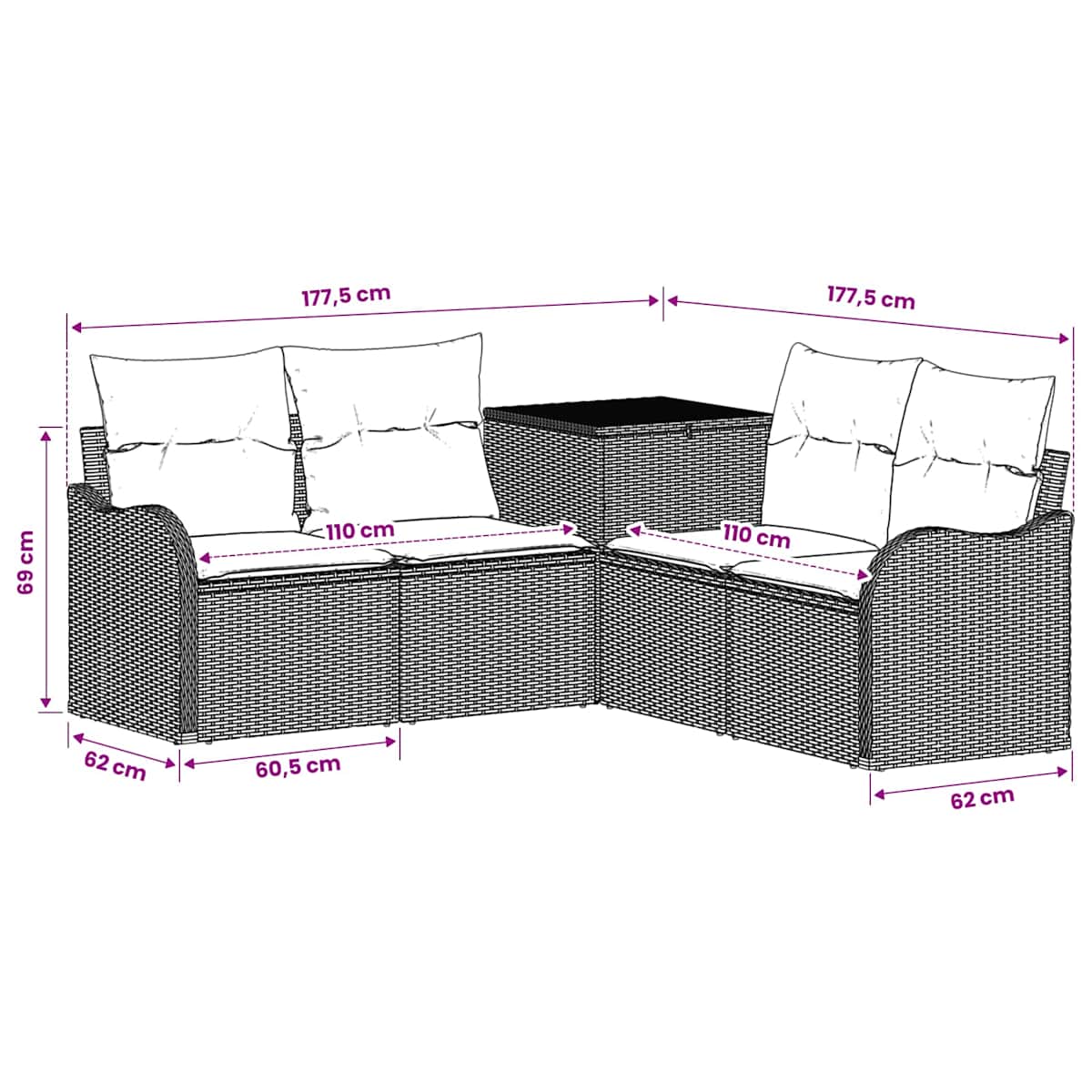 Sofa Sæt 5 stk. Poly Rattan og Stål - Billede 10