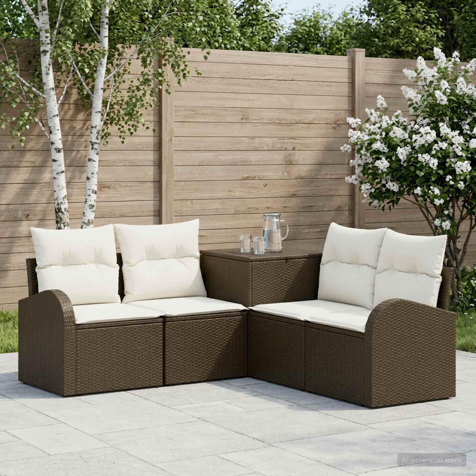 vidaXL Sofa Set 5 stk. Braun und Creme Weiß Polyrattan und Stahl