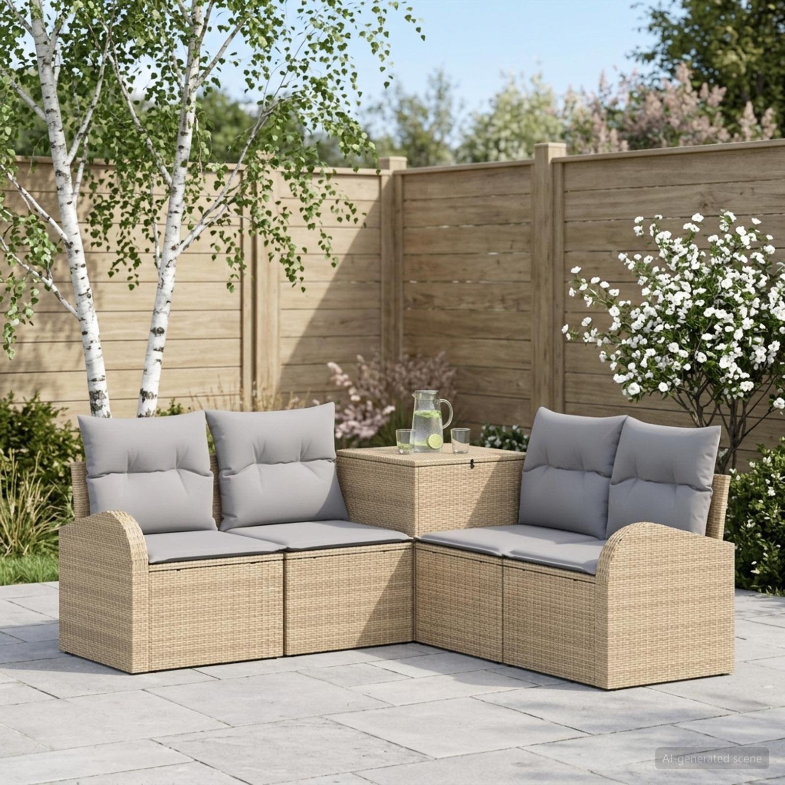 vidaXL Bankstel 5 st Beige en Licht Grijs Poly Rattan en Staal