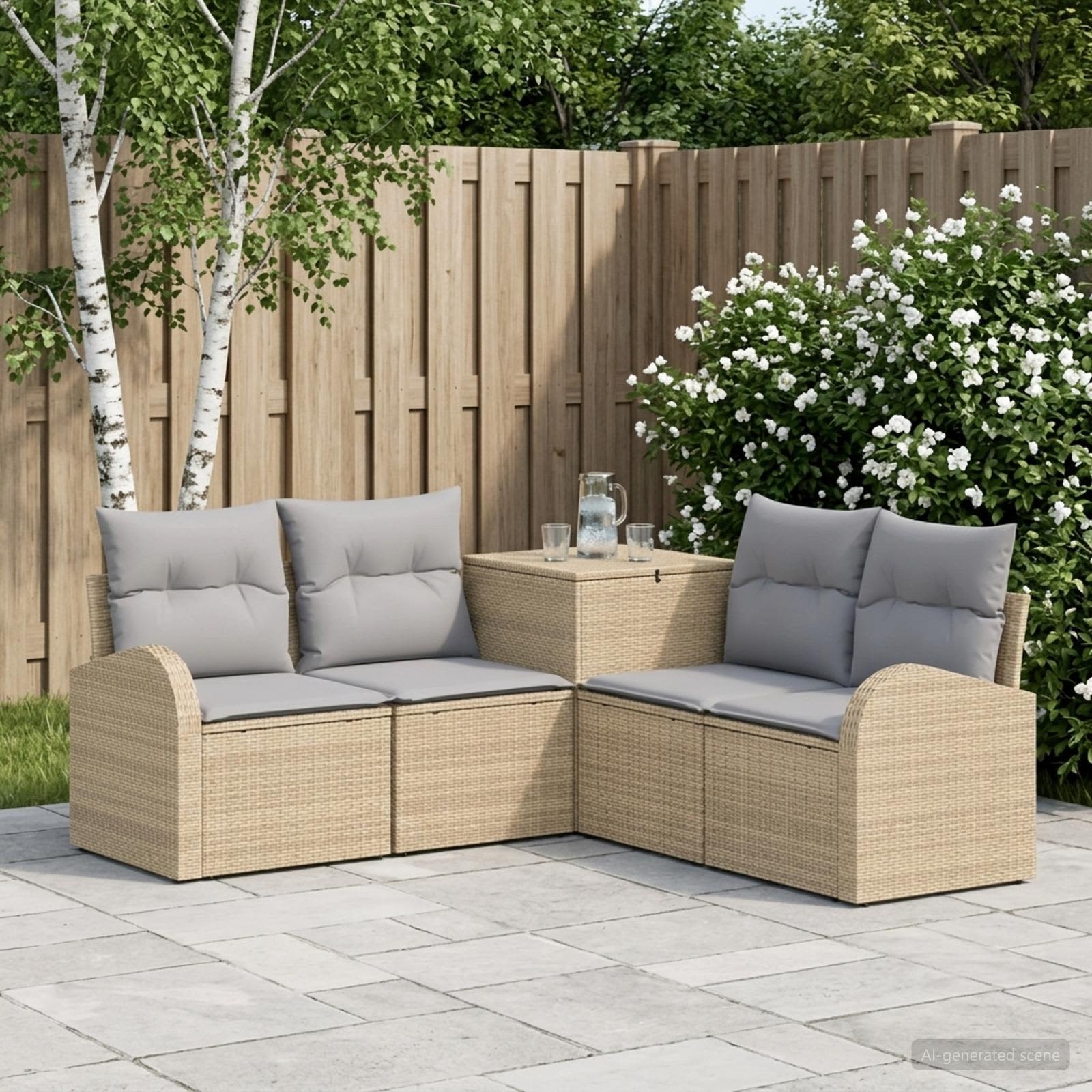 vidaXL Bankstel 5 st Beige en Licht Grijs Poly Rattan en Staal