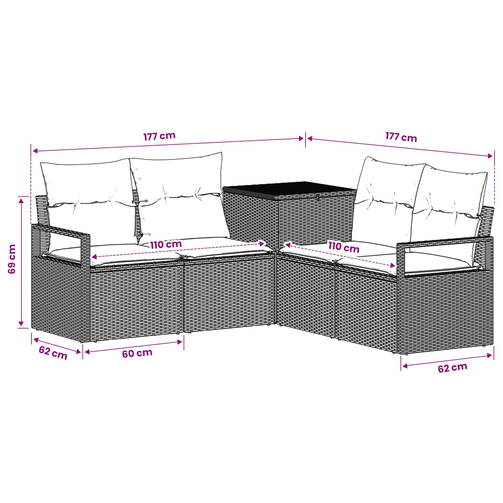 vidaXL Bankstel 5 st Zwart en Blauw Poly Rattan en Staal