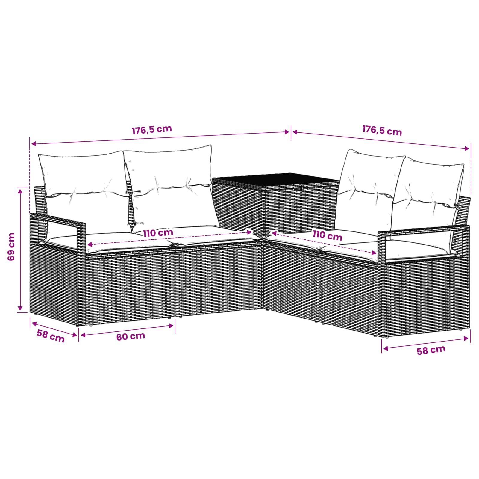 vidaXL Bankstel 5 st Bruin en Crème Wit Poly Rattan en Staal