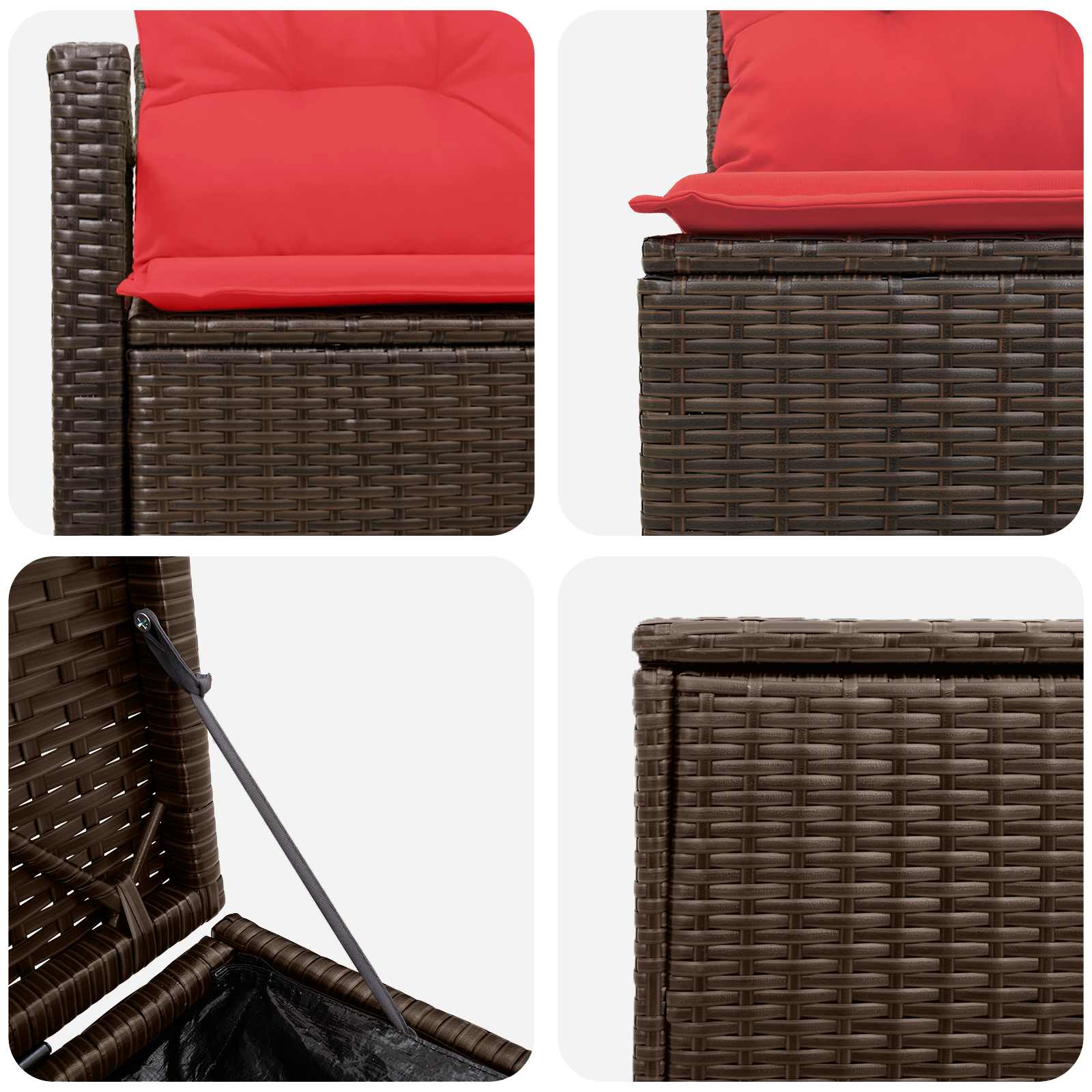 vidaXL Bankstel 5 st Bruin en Rood Poly Rattan en Staal