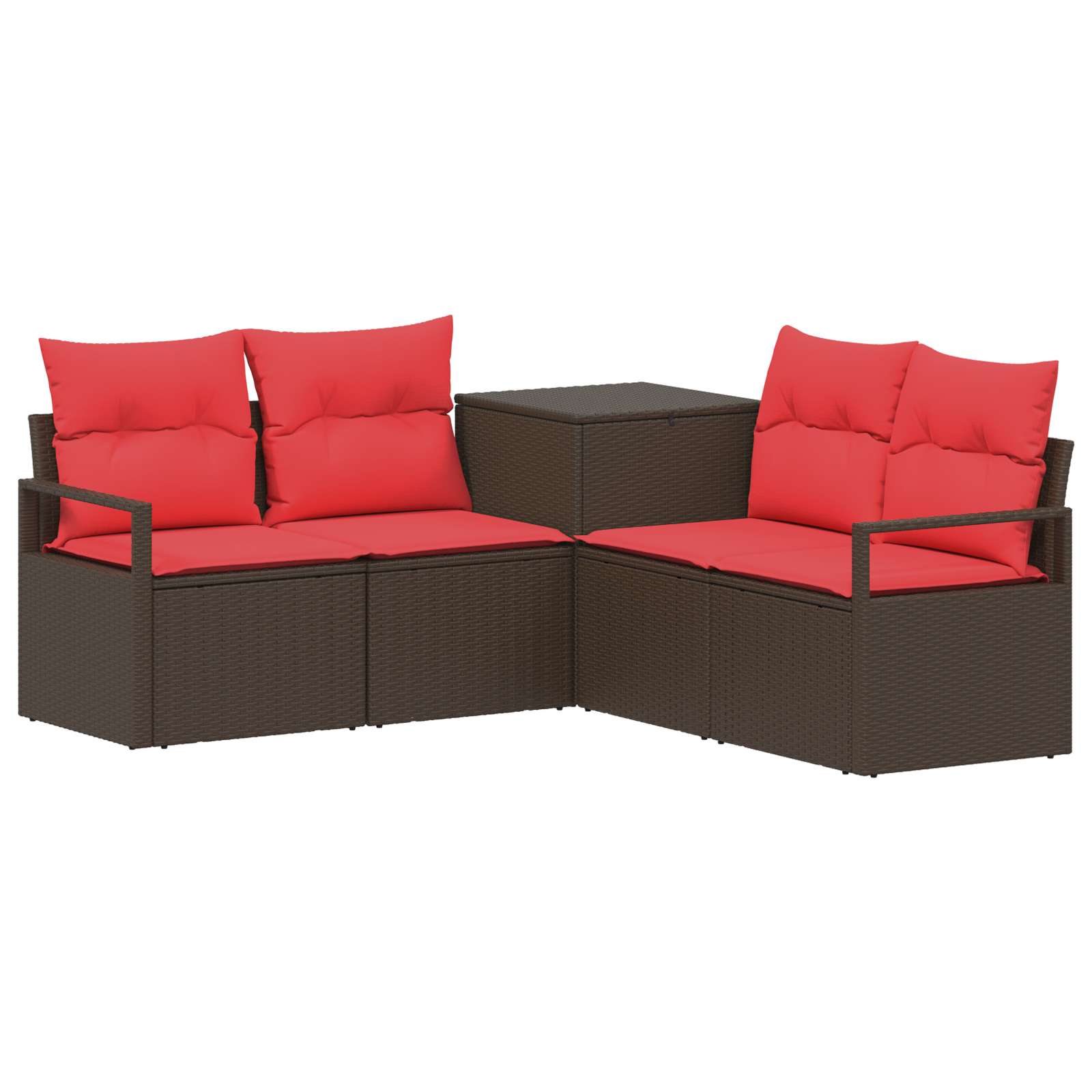 vidaXL Bankstel 5 st Bruin en Rood Poly Rattan en Staal