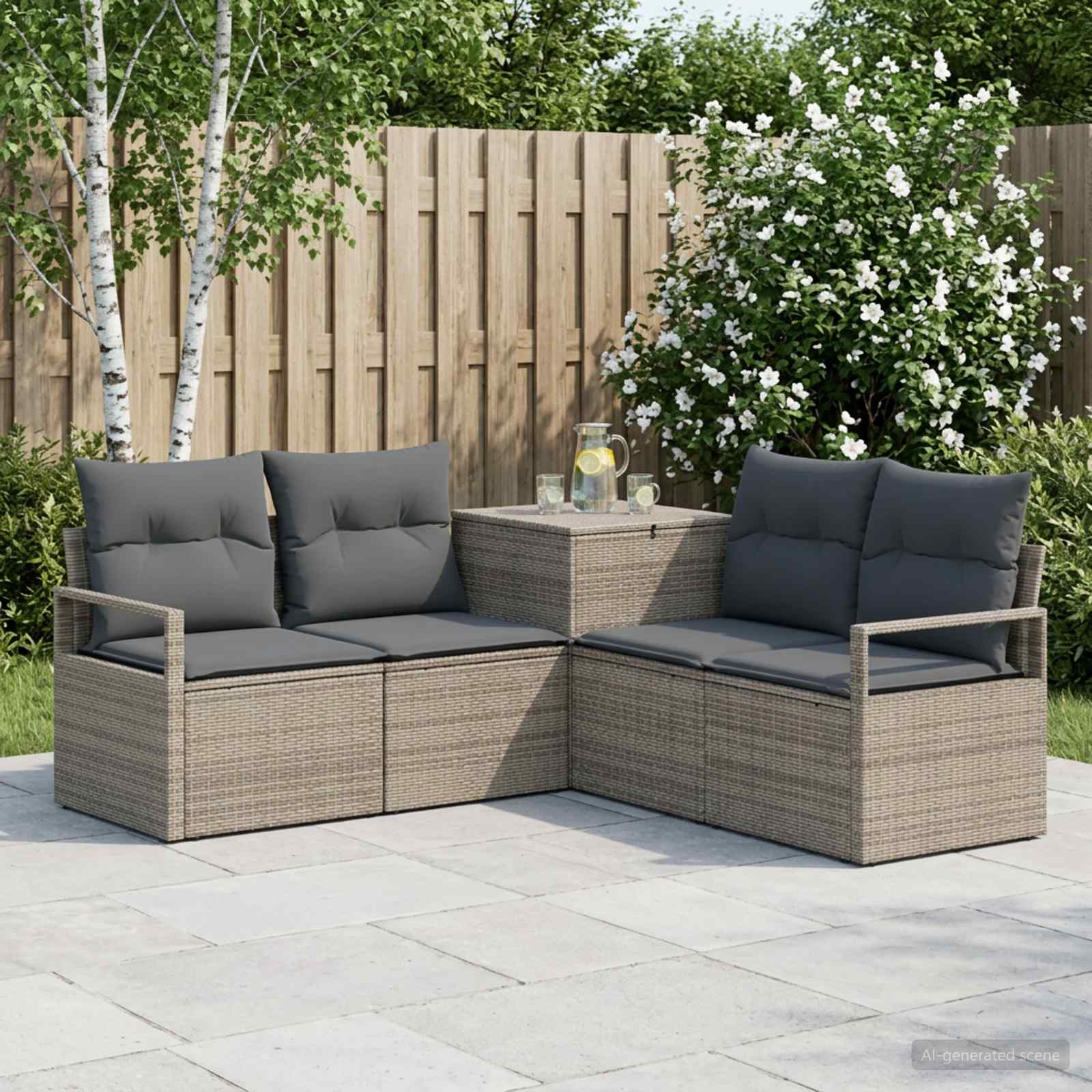 vidaXL Bankstel 5 st Grijs en Donkergrijs Poly Rattan en Staal