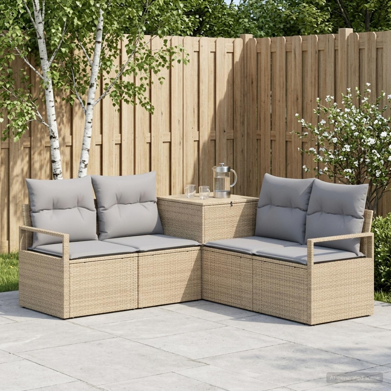 vidaXL Bankstel 5 st Beige en Licht Grijs Poly Rattan en Staal