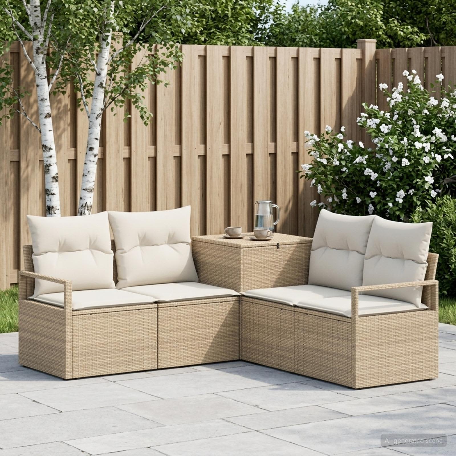 vidaXL Sofa Set 5 stk. Beige und Cremeweiß Polyrattan und Stahl