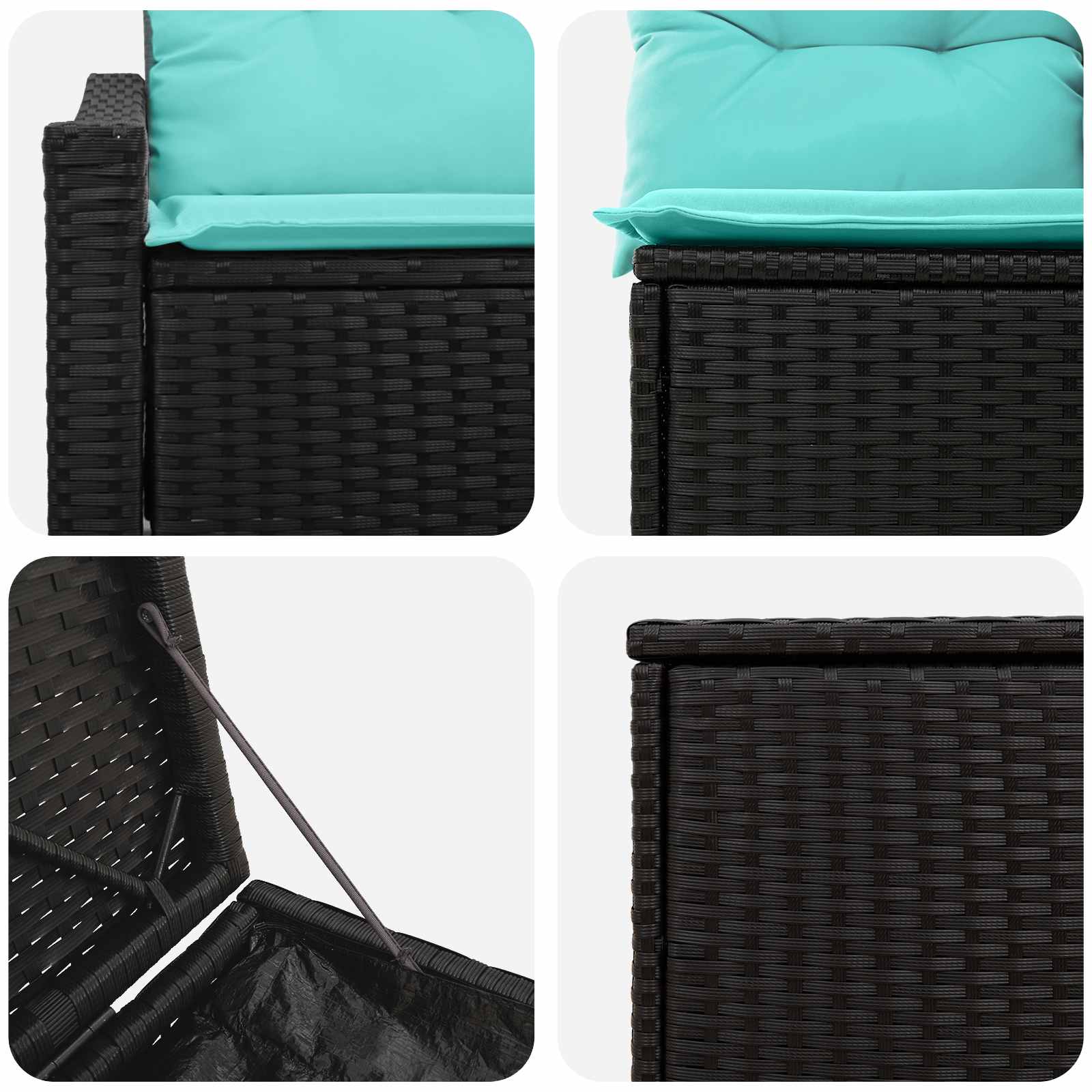 vidaXL Bankstel 5 st Zwart en Blauw Poly Rattan en Staal