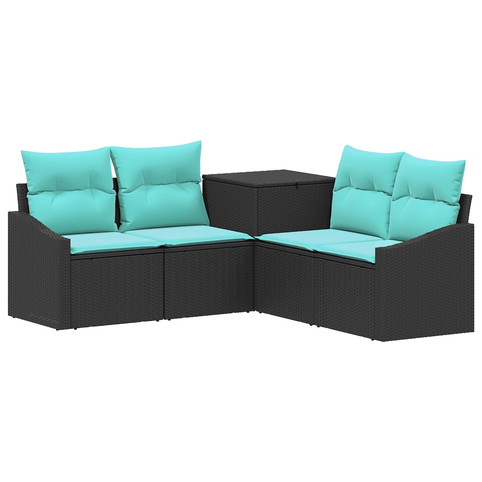 vidaXL Bankstel 5 st Zwart en Blauw Poly Rattan en Staal
