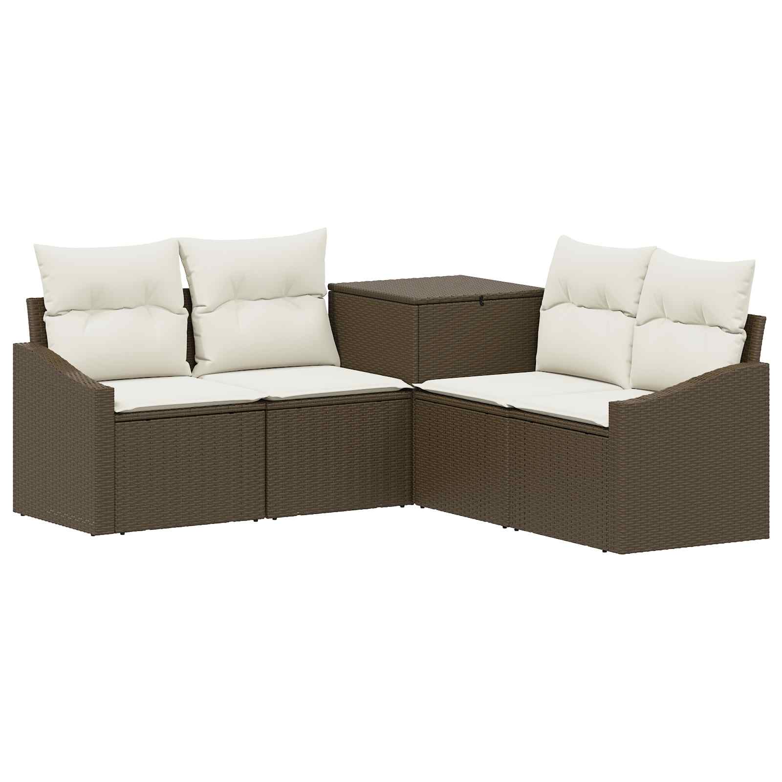 vidaXL Bankstel 5 st Bruin en Crème Wit Poly Rattan en Staal