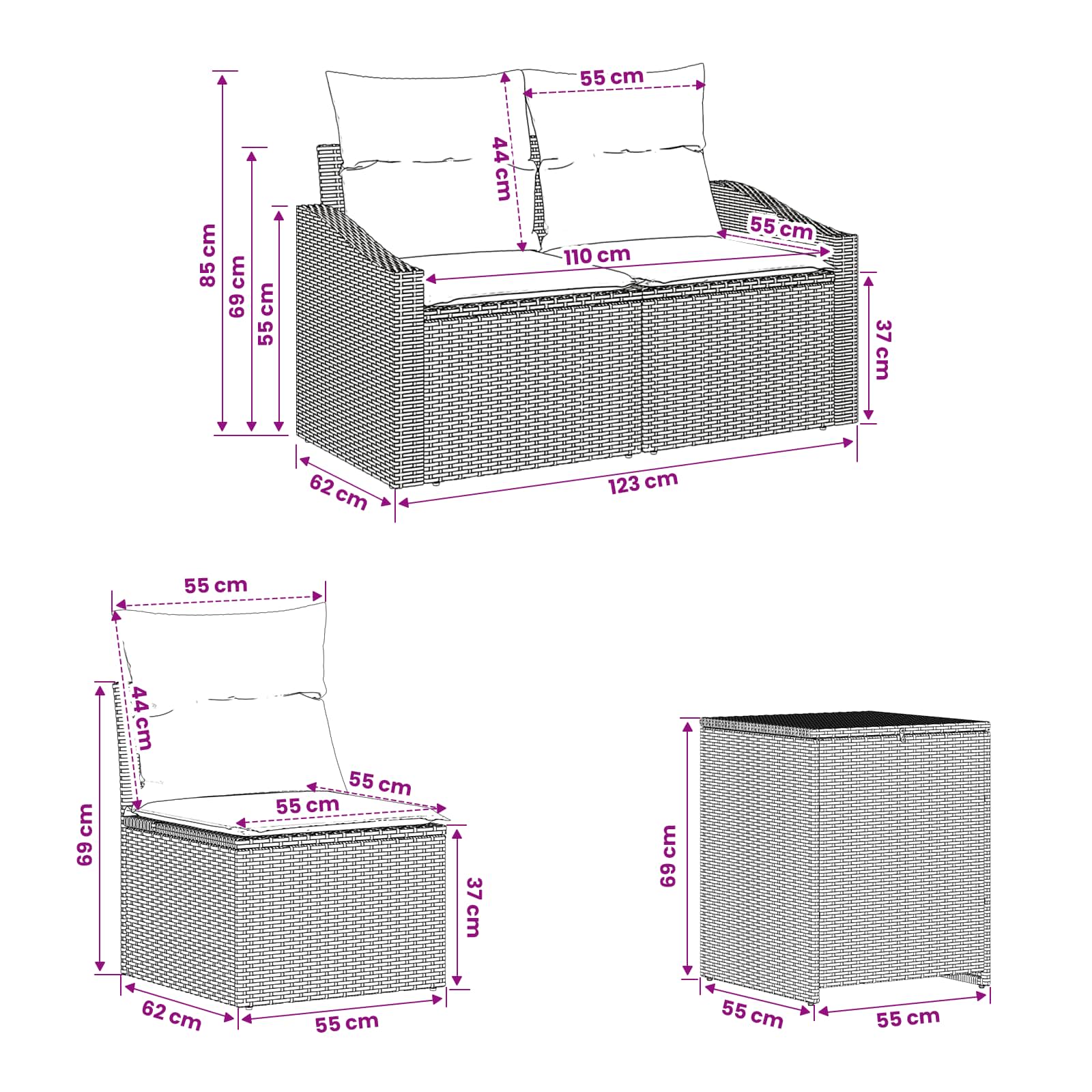 Bankstel 5 st Bruin en Crème Wit 178,5 x 178,5 x 85 cm - Afbeelding 11