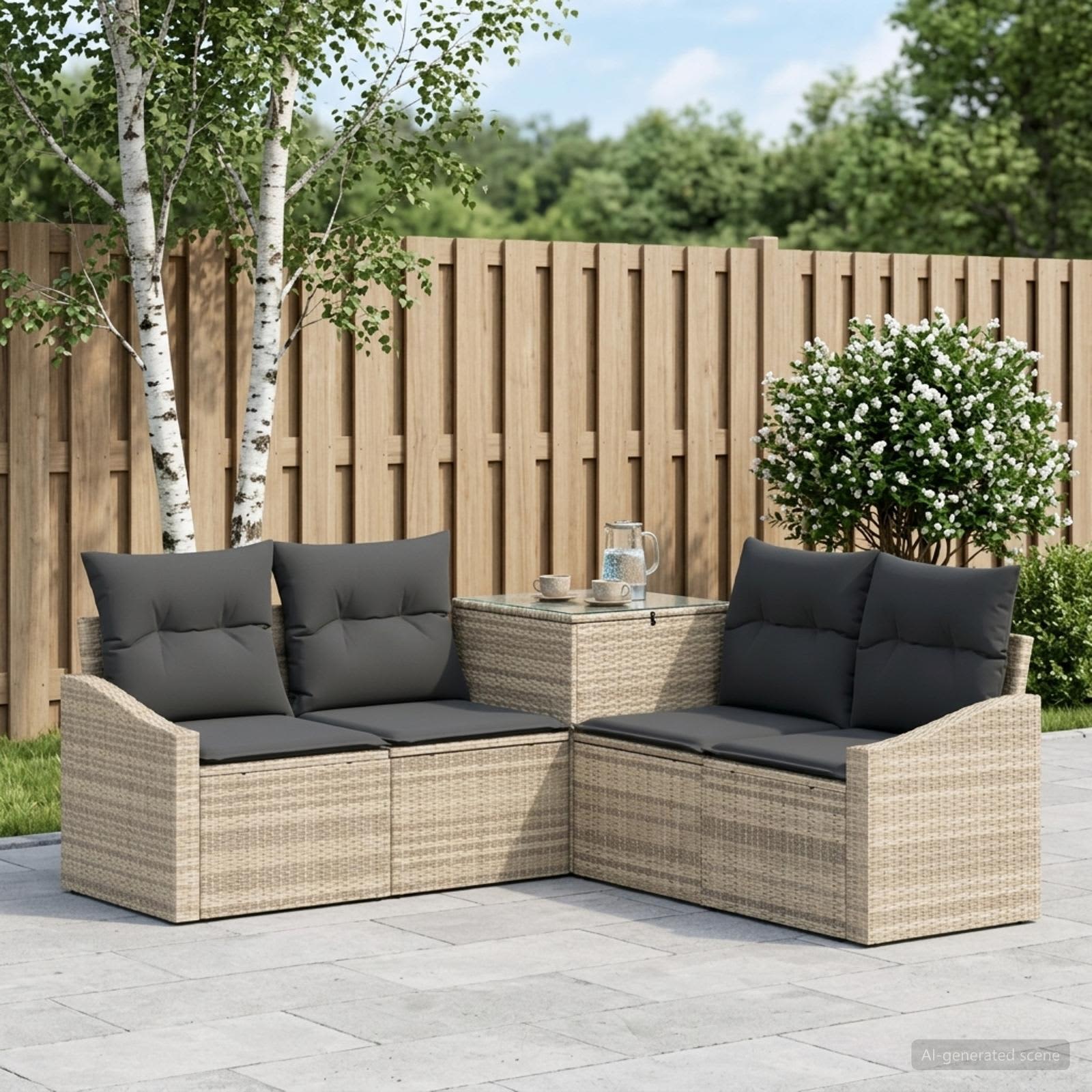 Bankstel 5 st Licht Grijs en Donker Grijs Poly Rattan en Staal