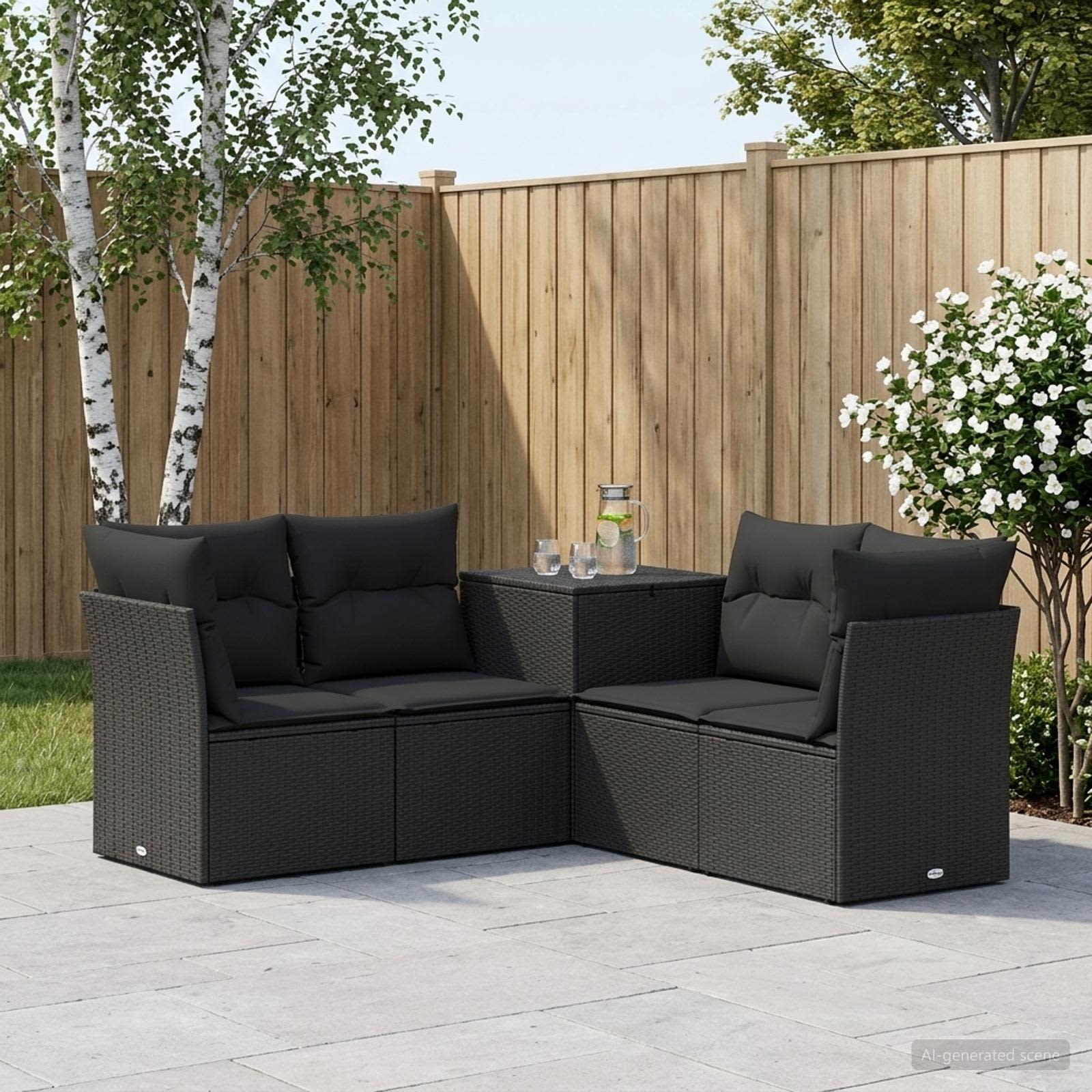vidaXL Sofa Sæt 5 stk. Sort 179 x 179 x 85 cm Poly Rattan og Stål