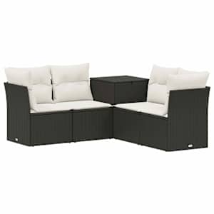 vidaXL Diivanikomplekt 5 tk Must ja kreemvalge Pol&uuml; rattan ja teras