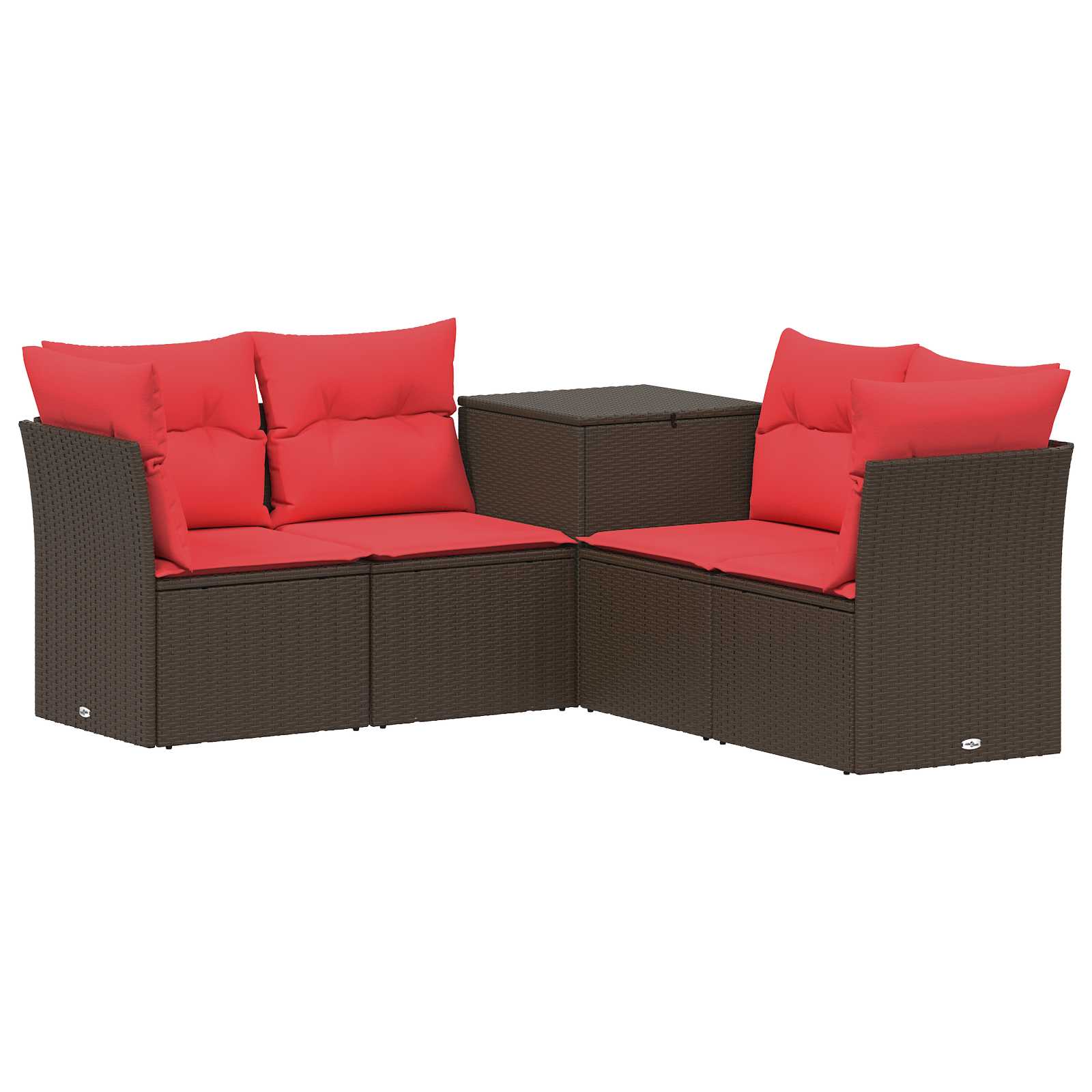 vidaXL Bankstel 5 st Bruin en Rood Poly Rattan en Staal