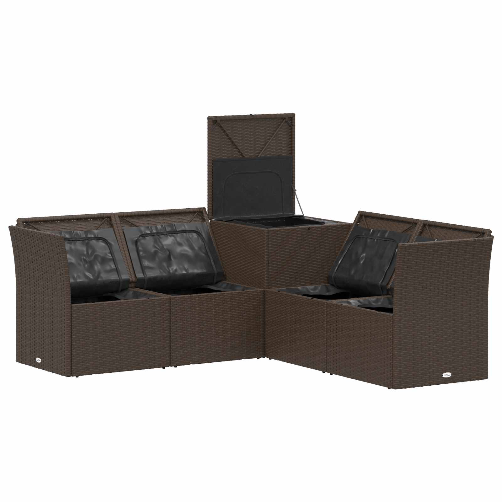vidaXL Bankstel 5 st Bruin en Rood Poly Rattan en Staal