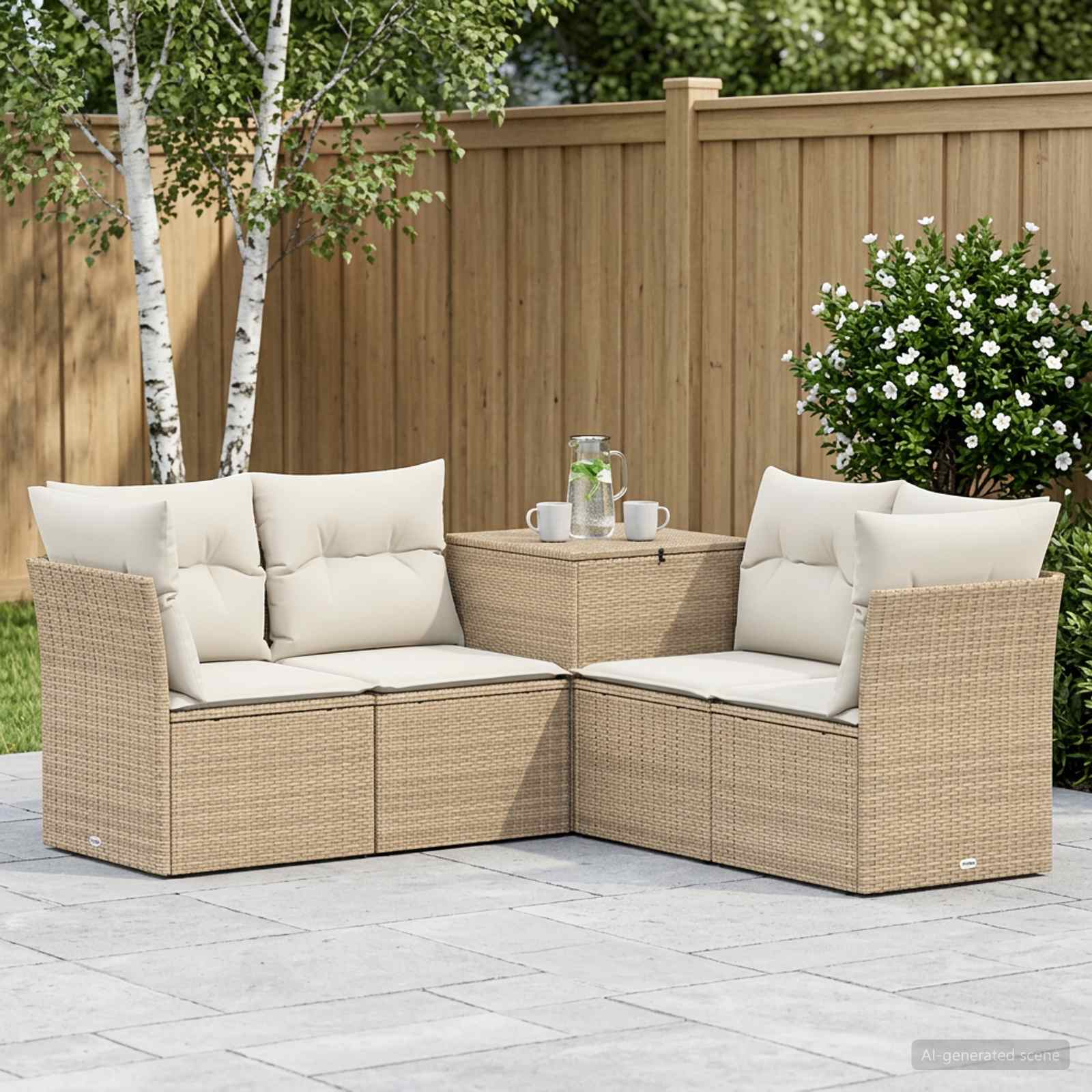 vidaXL Bankstel 5 st Beige en Crème Wit 179 x 179 x 85 cm