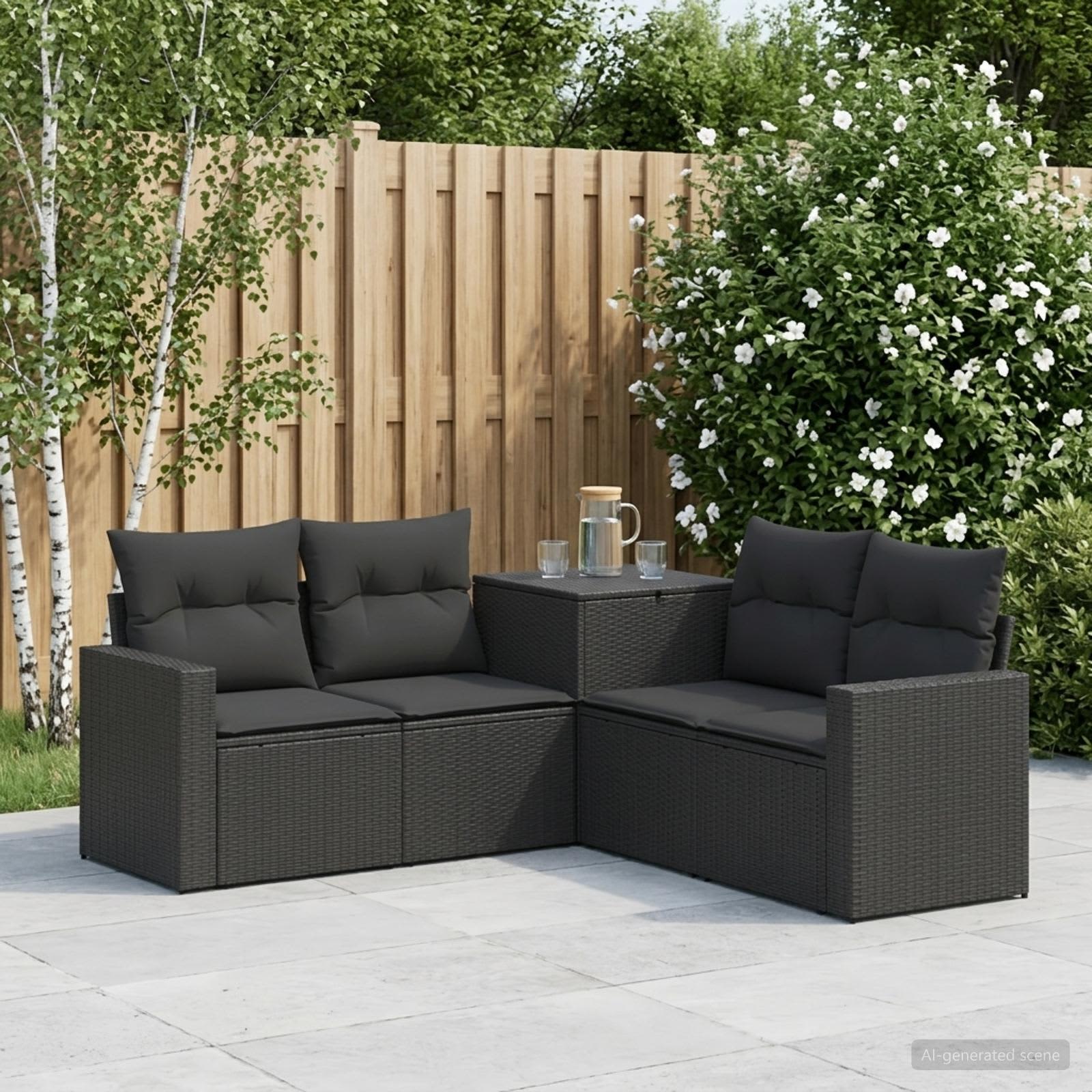 vidaXL Sofa Sæt 5 stk. Sort 182,5 x 182,5 x 85 cm Poly Rattan og Stål