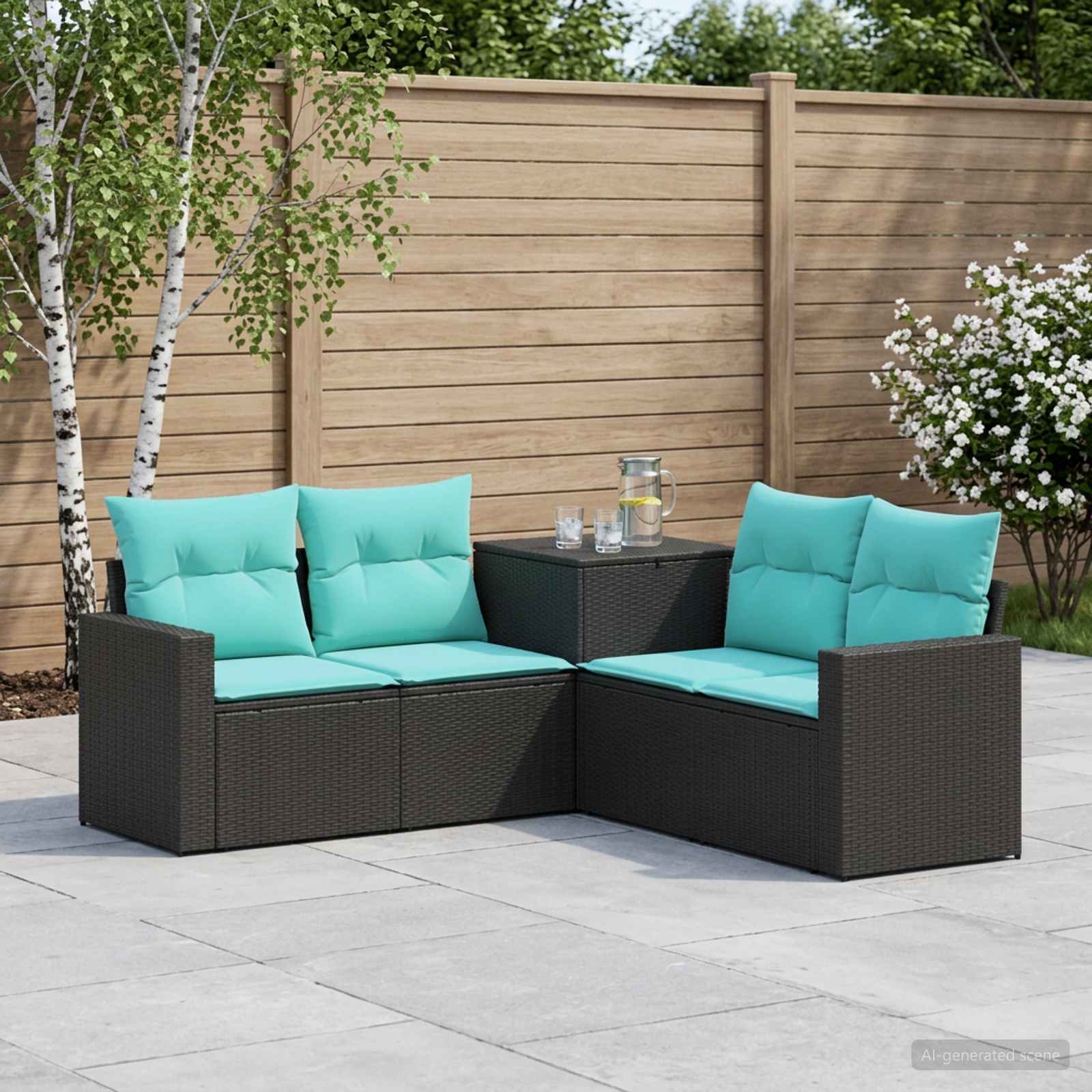 vidaXL Sofa Sæt 5 stk. Sort og Blå 182,5 x 182,5 x 85 cm