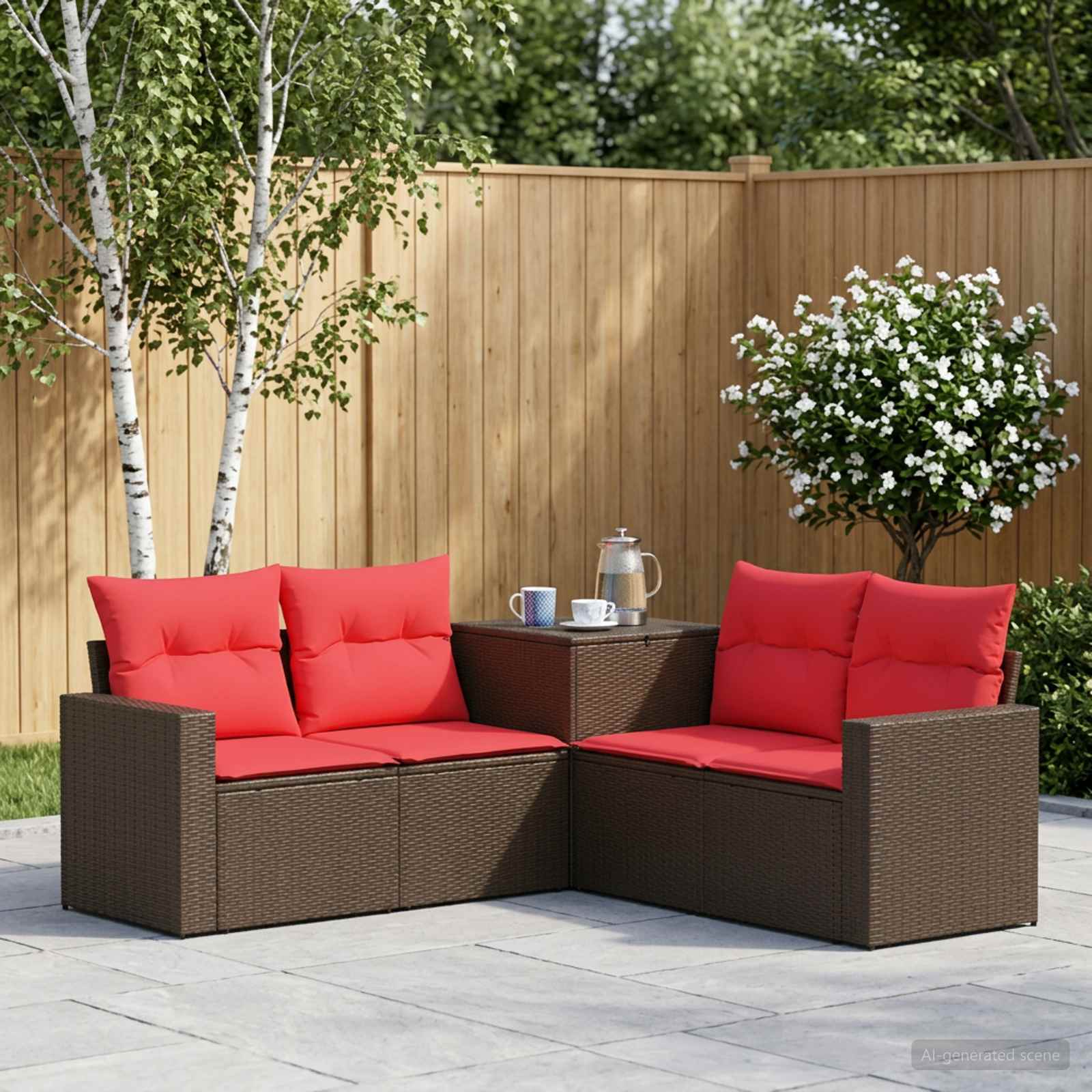 vidaXL Bankstel 5 st Bruin en Rood 182,5 x 182,5 x 85 cm